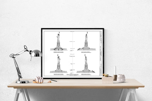 Statue of Liberty Blueprint Art Print – Historic 1886 Architectural Drawing Vintage Technical Wall Art | American Landmark Home Decor Poster