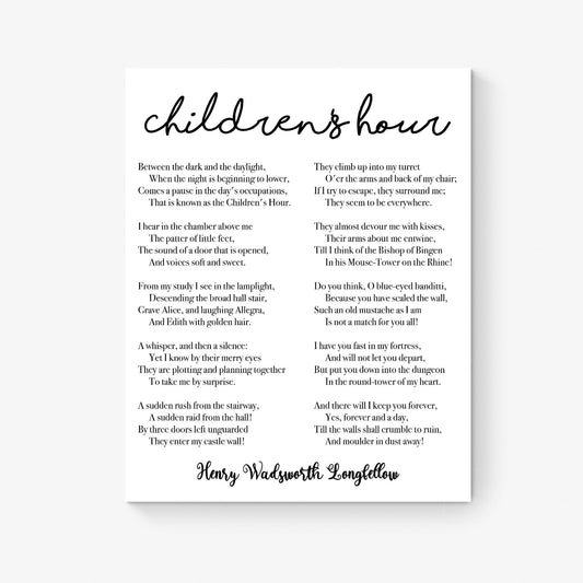 Children's Hour by Henry Wadsworth Longfellow | Poem Quote | Children Kids Parents | Inspirational | Living Room | Home Decor | Art Print