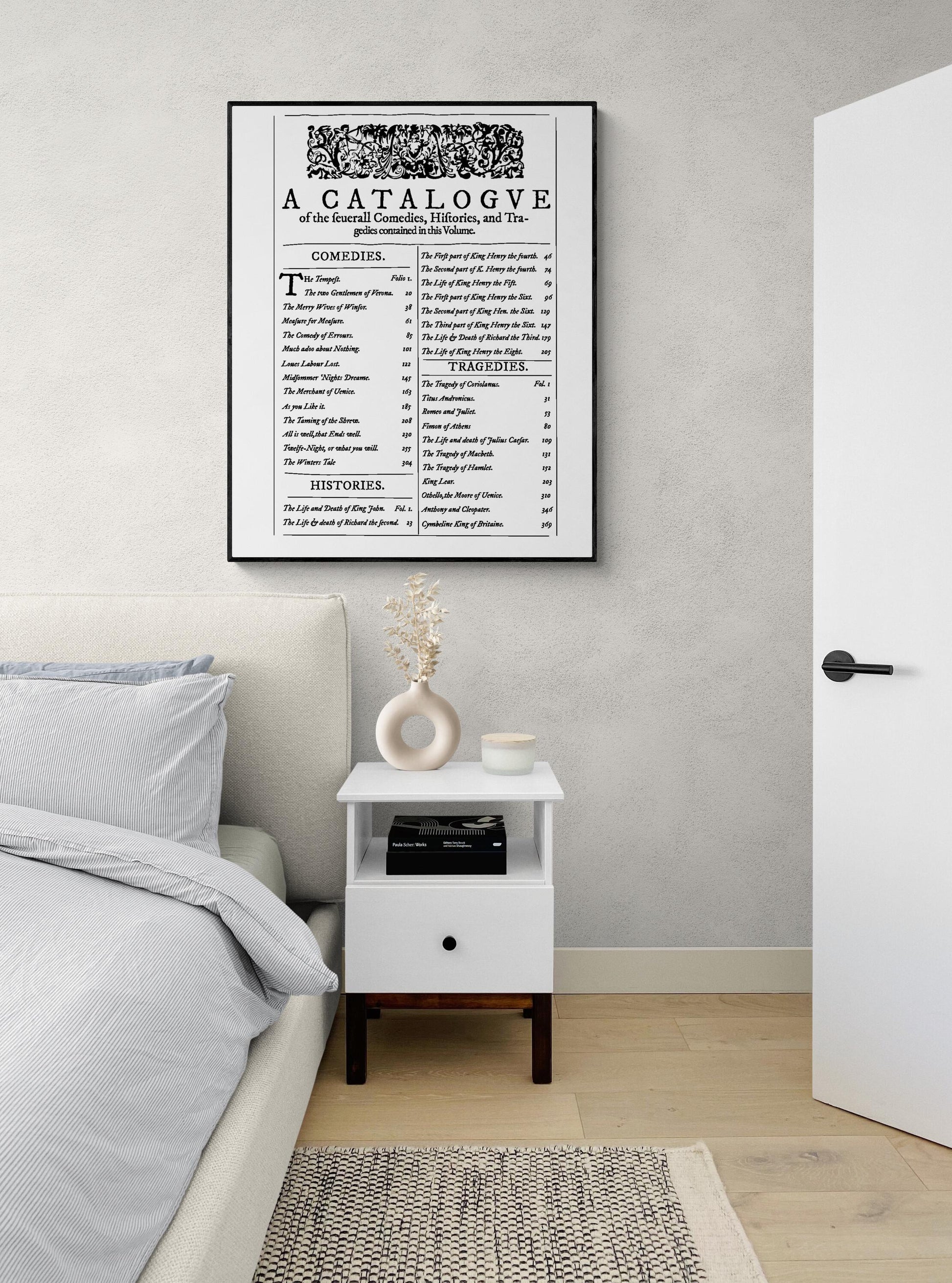 Shakespeare's 1623 First Folio Art Print | Table of Contents | Art Print | Comedies, Histories, and Tragedies | Home Decor | Literary Poster