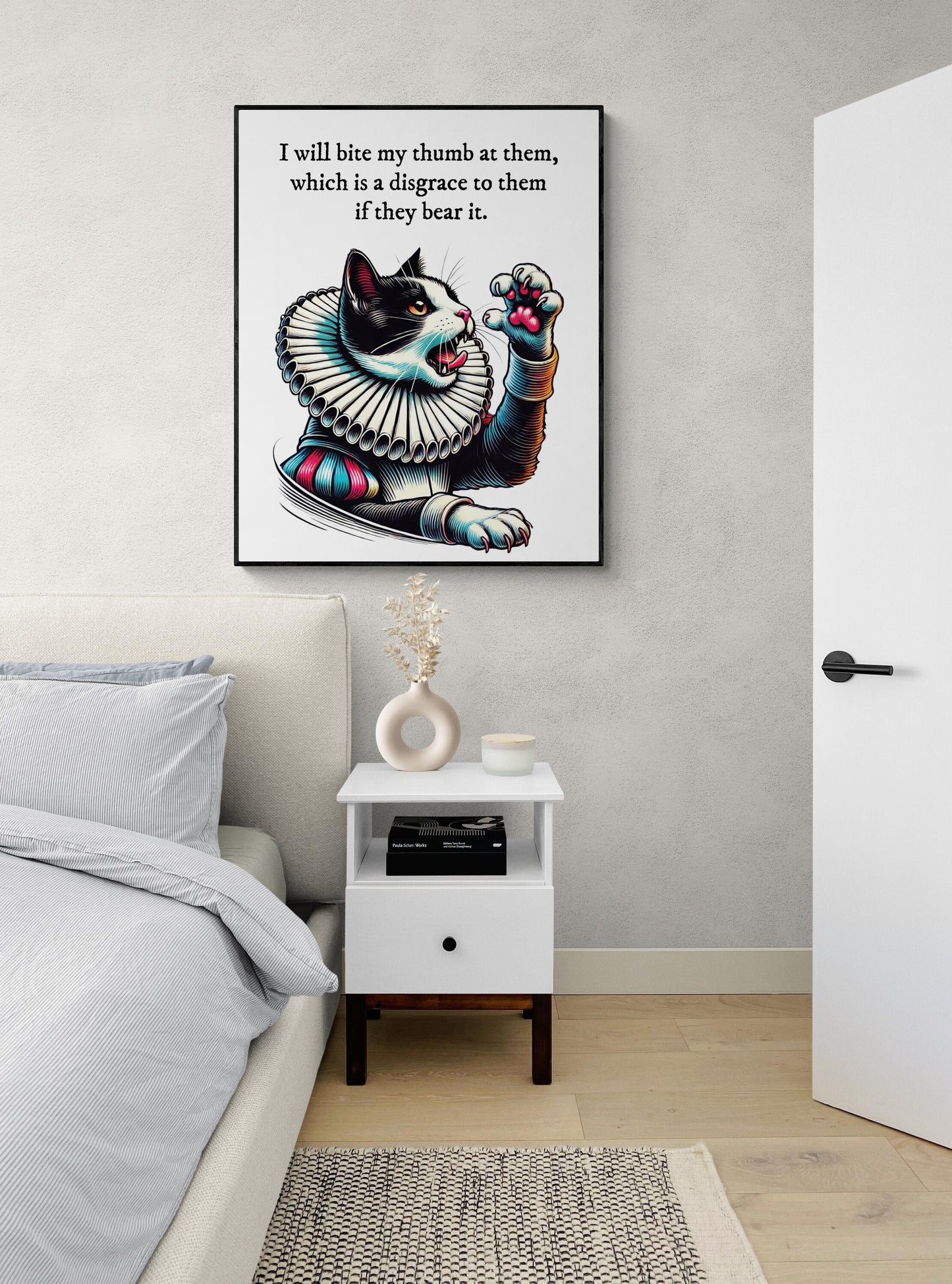 Shakespeare Cat Art Print I Will Bite My Thumb At Them | Romeo & Juliet | Home Decor | Living Room | Gift | Literary Typography Poster