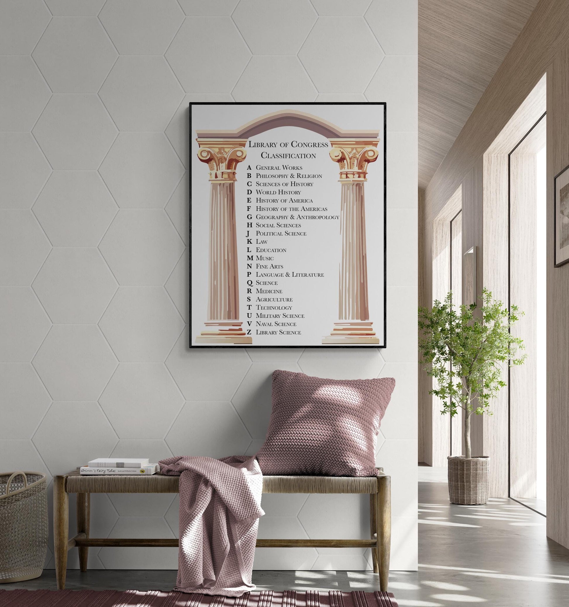 Library of Congress Classification System Art Print | Ancient Greek Columns Home Decor | Educational | Teacher School Classroom Poster