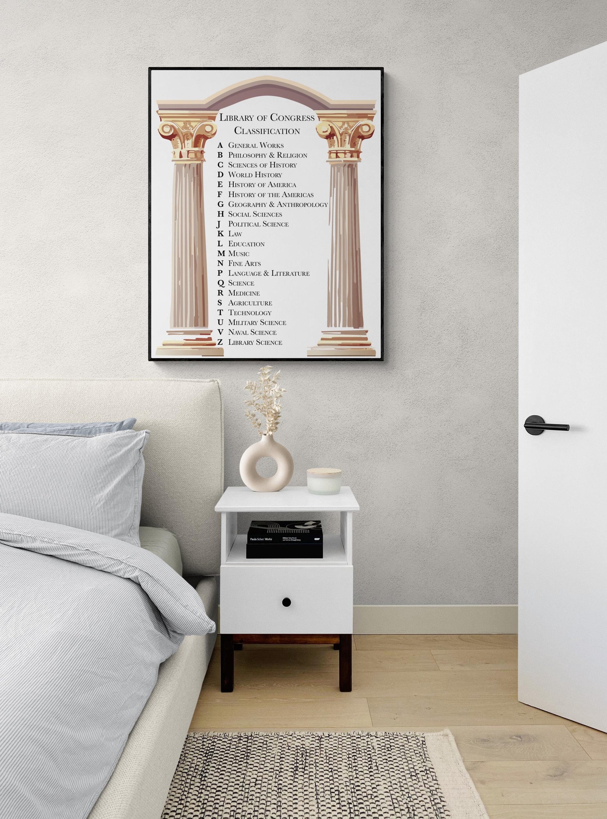 Library of Congress Classification System Art Print | Ancient Greek Columns Home Decor | Educational | Teacher School Classroom Poster