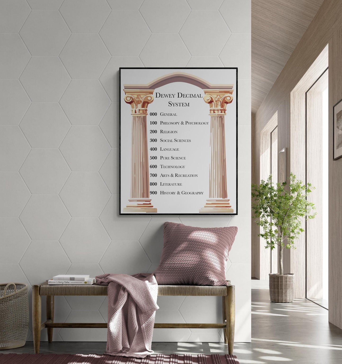 Dewey Decimal Classification System Art Print | Ancient Greek Columns Home Decor | Educational | Teacher School Classroom Artwork | Poster