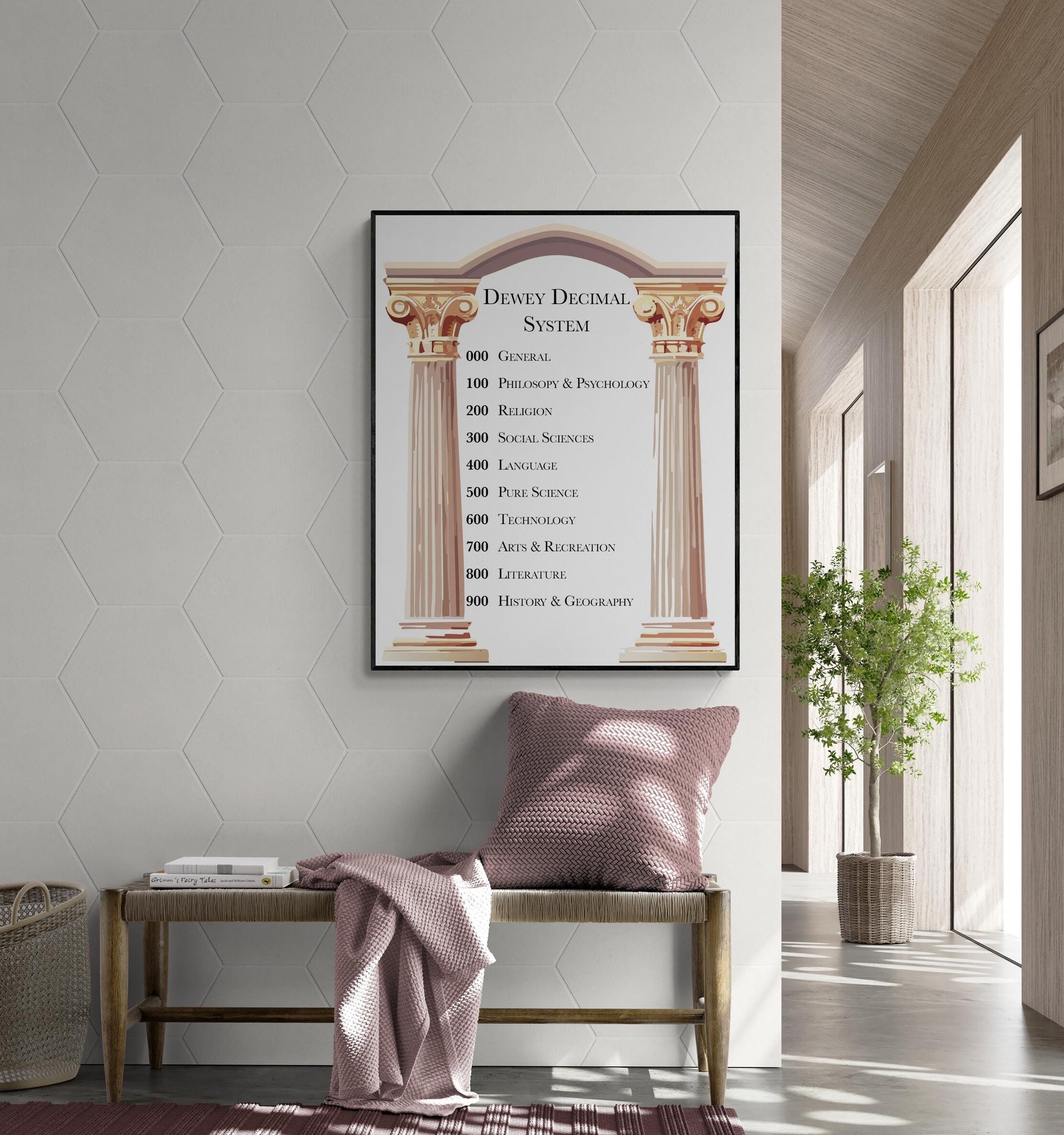 Dewey Decimal Classification System Art Print | Ancient Greek Columns Home Decor | Educational | Teacher School Classroom Artwork | Poster