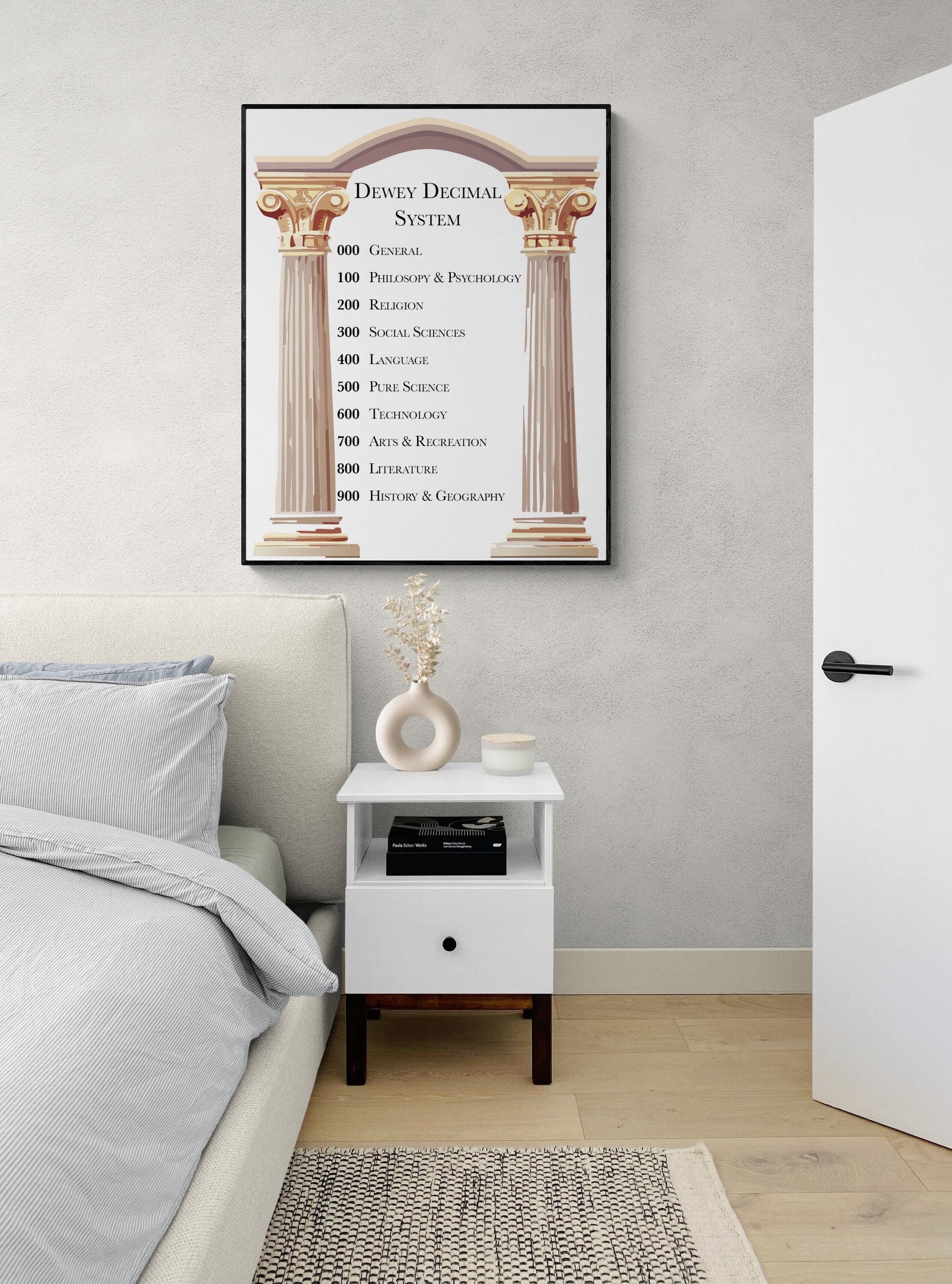 Dewey Decimal Classification System Art Print | Ancient Greek Columns Home Decor | Educational | Teacher School Classroom Artwork | Poster