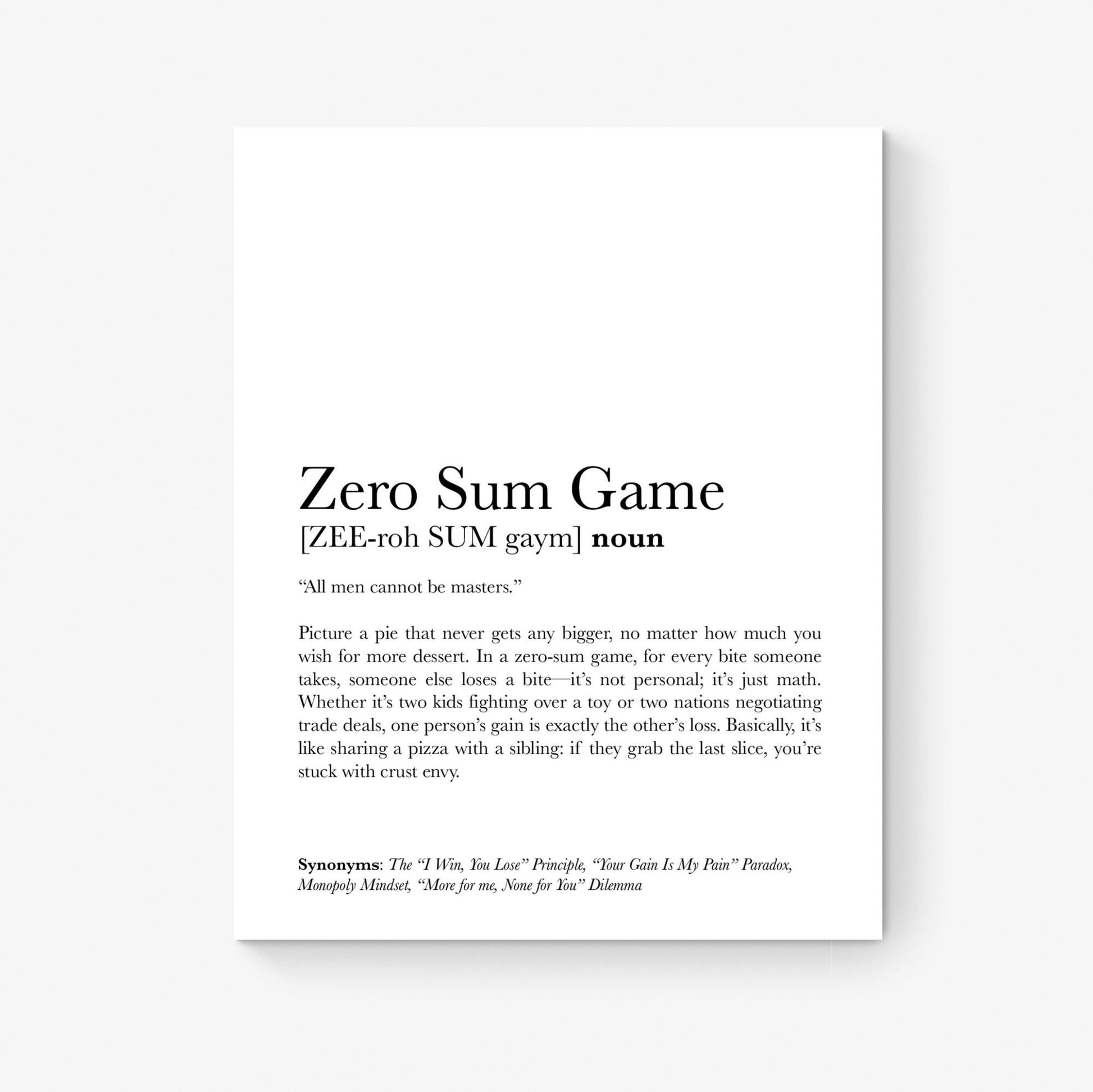 Zero Sum Game Art Print | Principles and Paradoxes of Human Behavior and Science | Educational | Teacher School Classroom Artwork