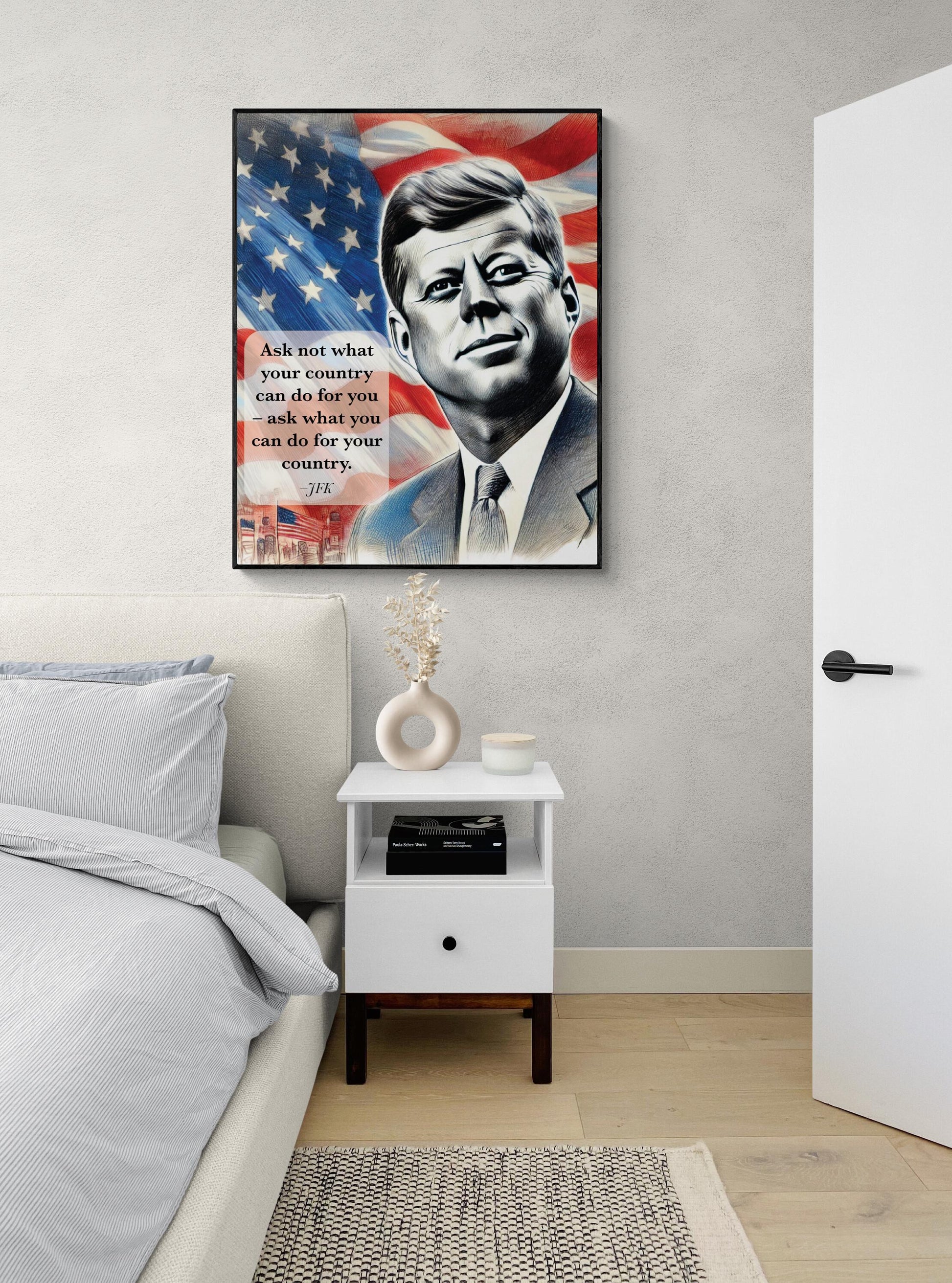 JFK Quote Art Print | Ask Not What Your Country Can Do For You | US President John F Kennedy | Patriotic Home Decor | History Poster
