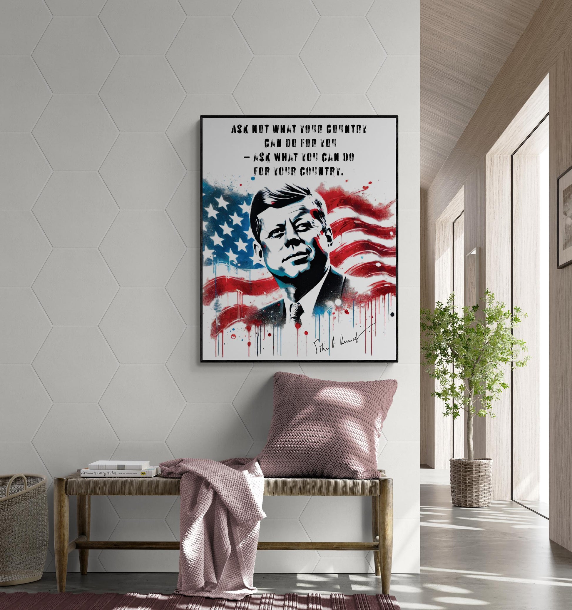 JFK Quote Art Print | Ask Not What Your Country Can Do For You | US President John F Kennedy | History Home Decor | Graffiti Poster
