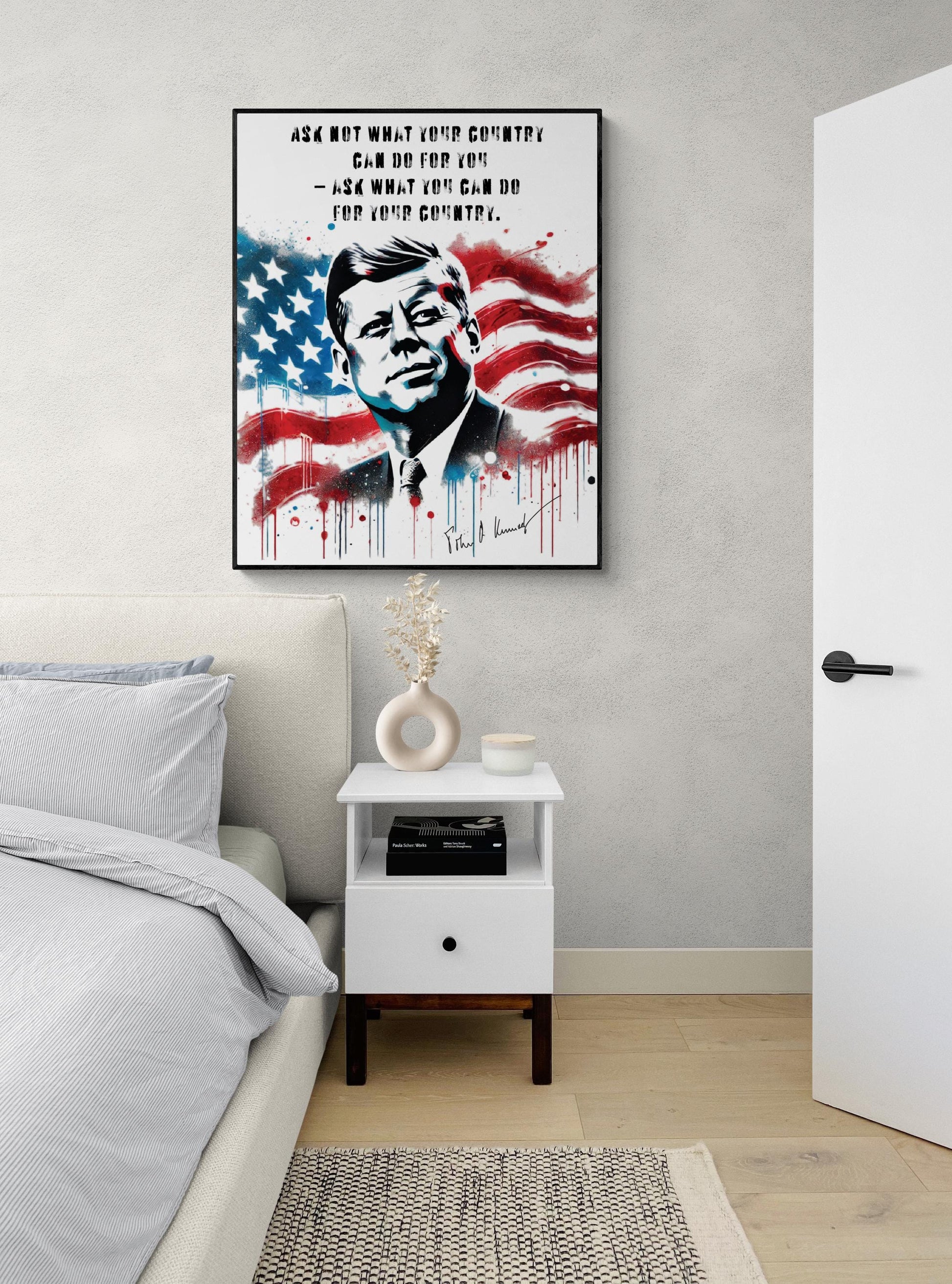 JFK Quote Art Print | Ask Not What Your Country Can Do For You | US President John F Kennedy | History Home Decor | Graffiti Poster