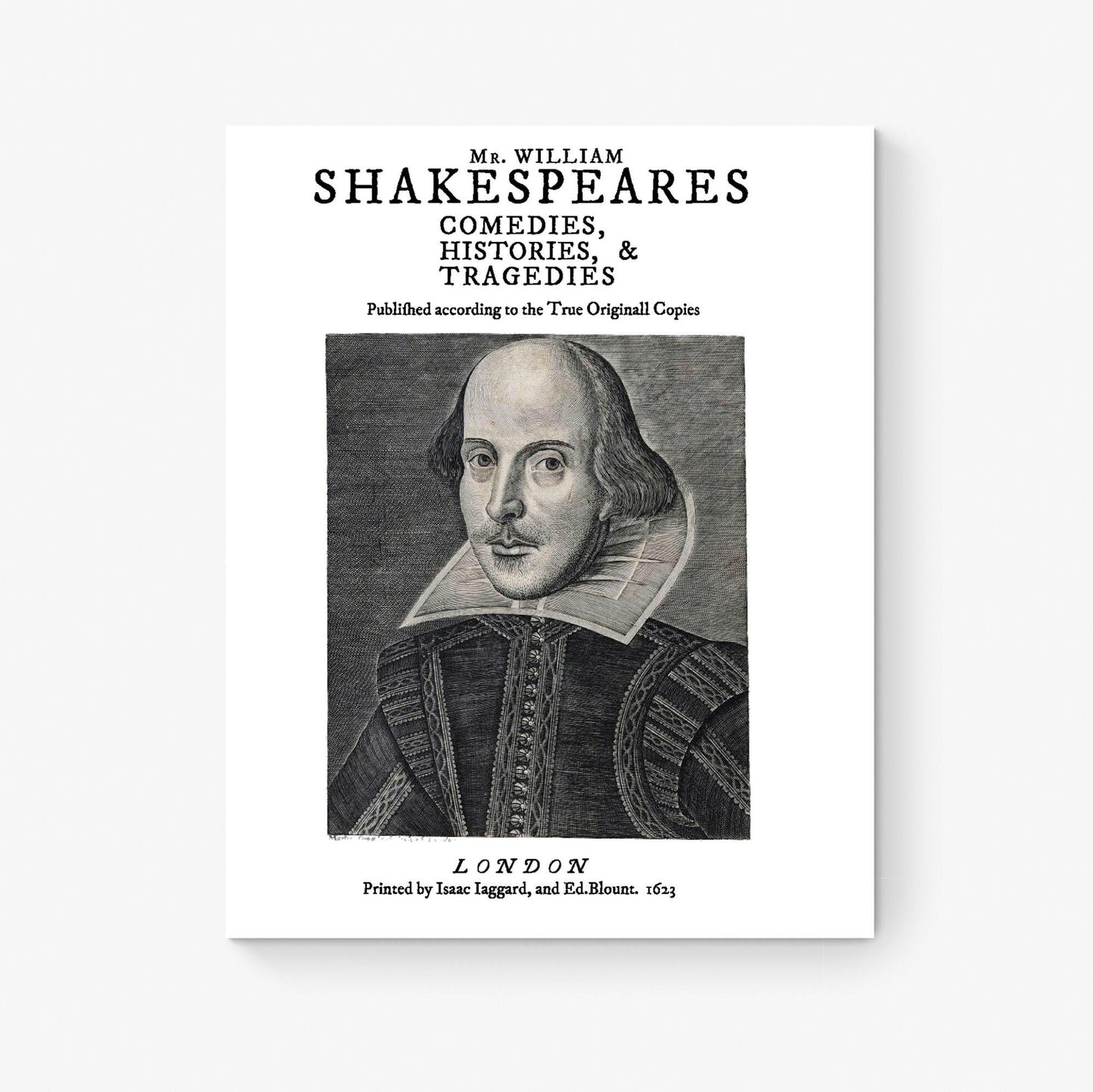 Shakespeare First Folio Art Print | 1623 Title Page Reproduction | Vintage Literary Wall Art | Living Room | Antique Book Page Poster