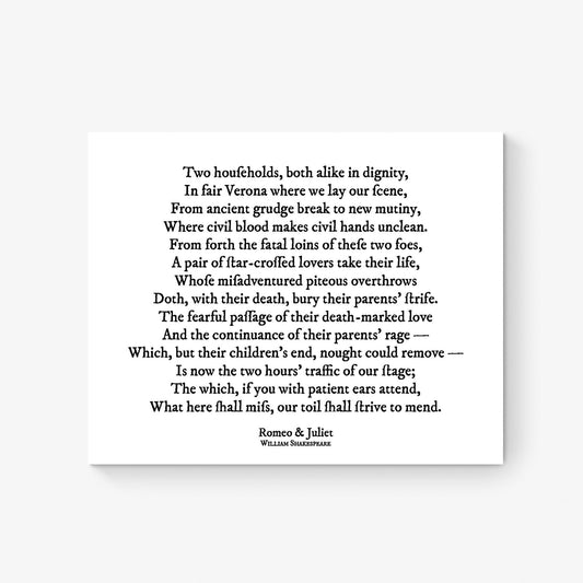 Shakespeare Quote Art Print | A Pair of Star Crossed Lovers | Romeo and Juliet | Prologue | Home Decor | Literary Poster