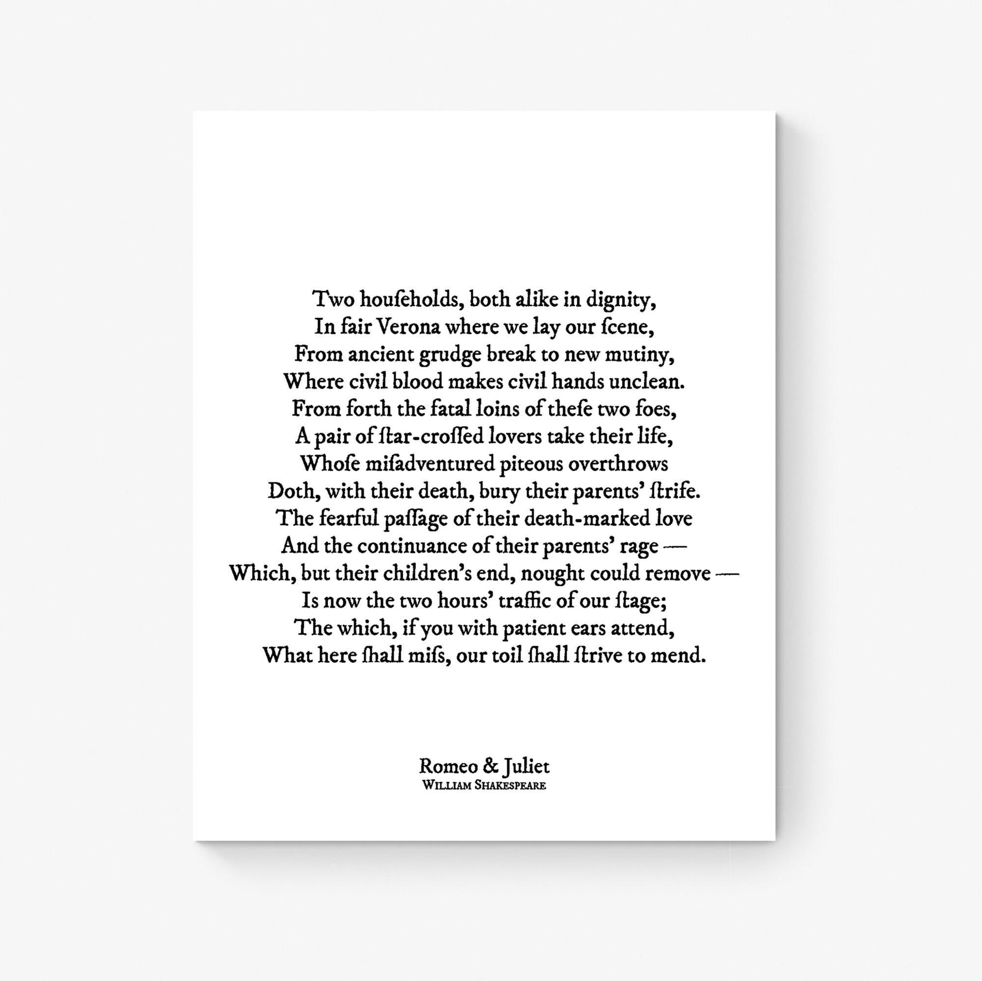 Romeo & Juliet Art Print | A Pair of Star Crossed Lovers | William Shakespeare | Prologue | Home Decor | Literary Poster
