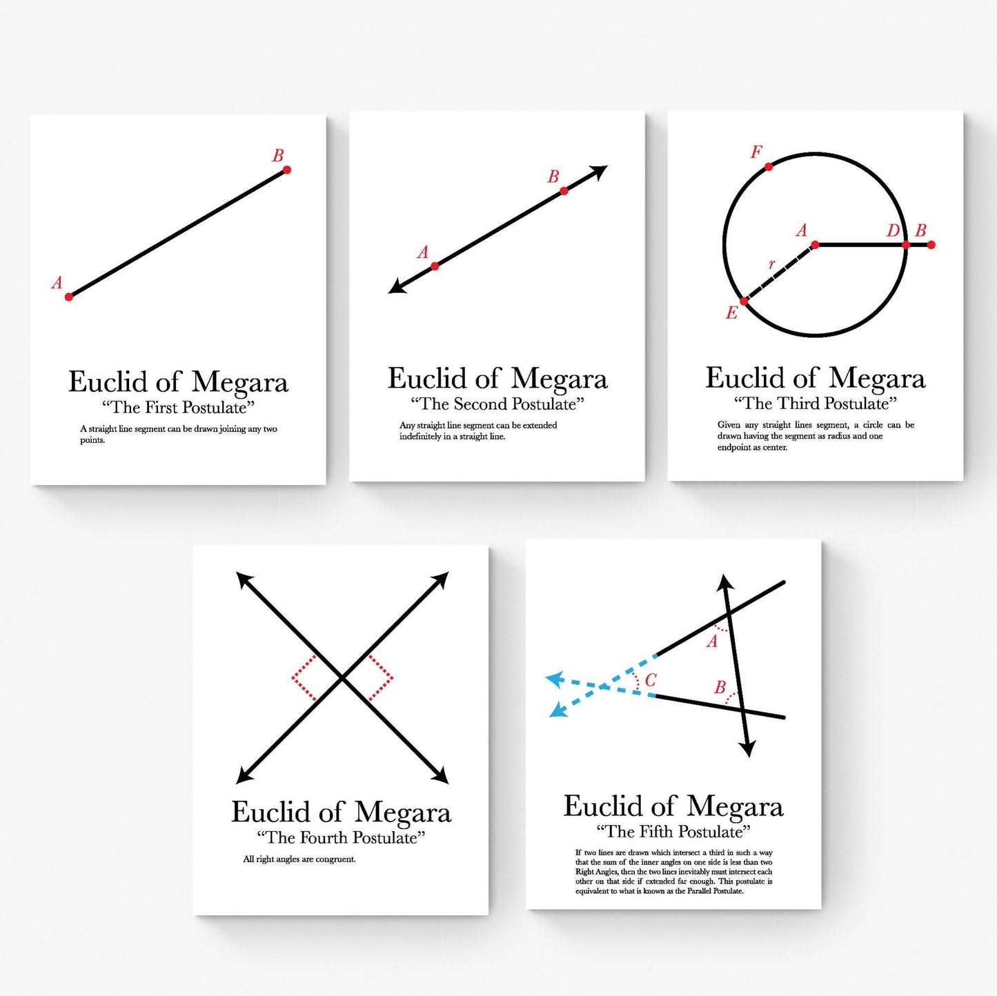Euclid's Five Postulates Art Print Series | Mathematics Geometric Decor | Geometry Math | Educational | Teacher School Classroom Artwork