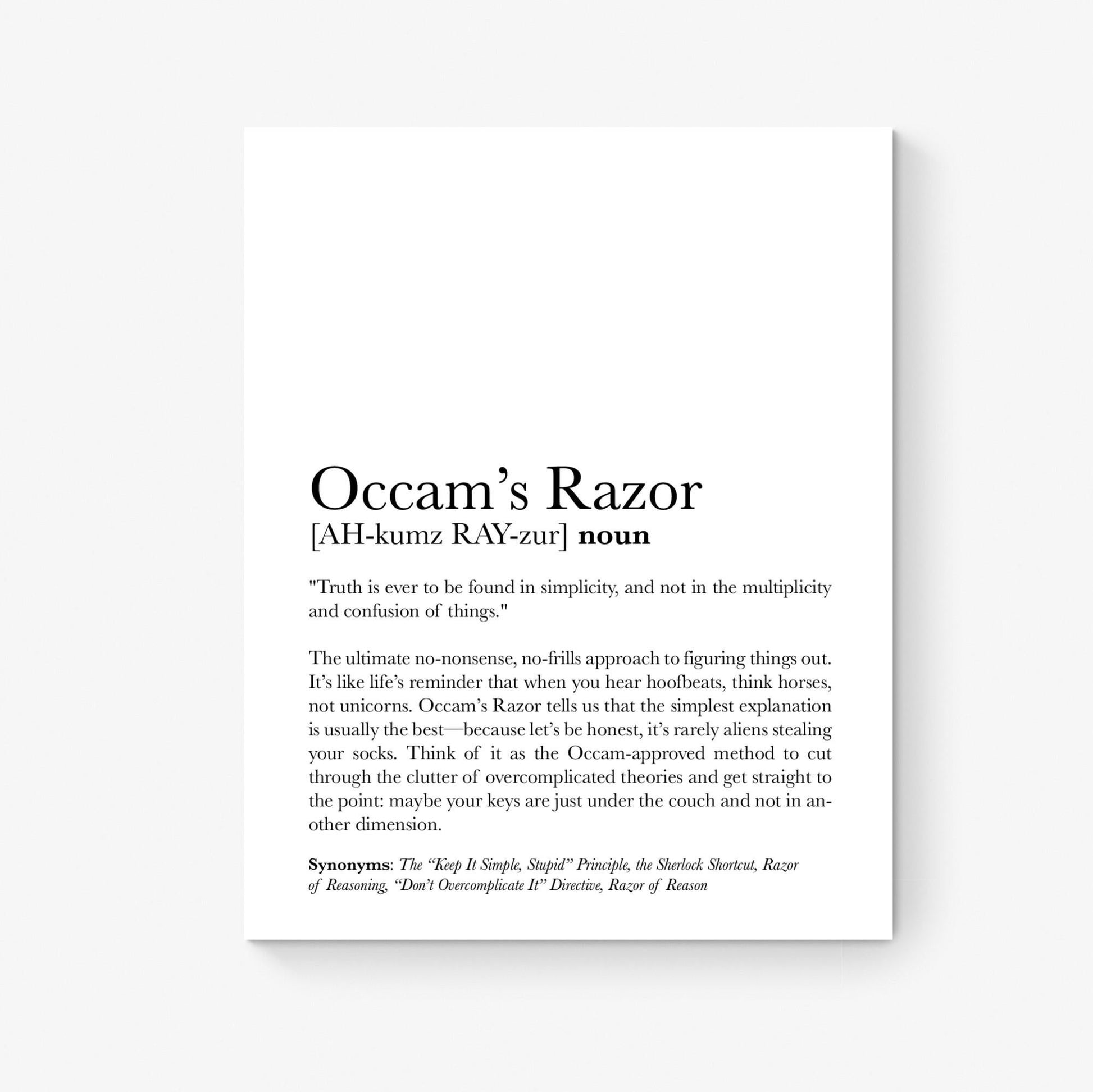 Occam's Razor Art Print | Principles and Paradoxes of Human Behavior and Science | Educational | Teacher School Classroom Artwork