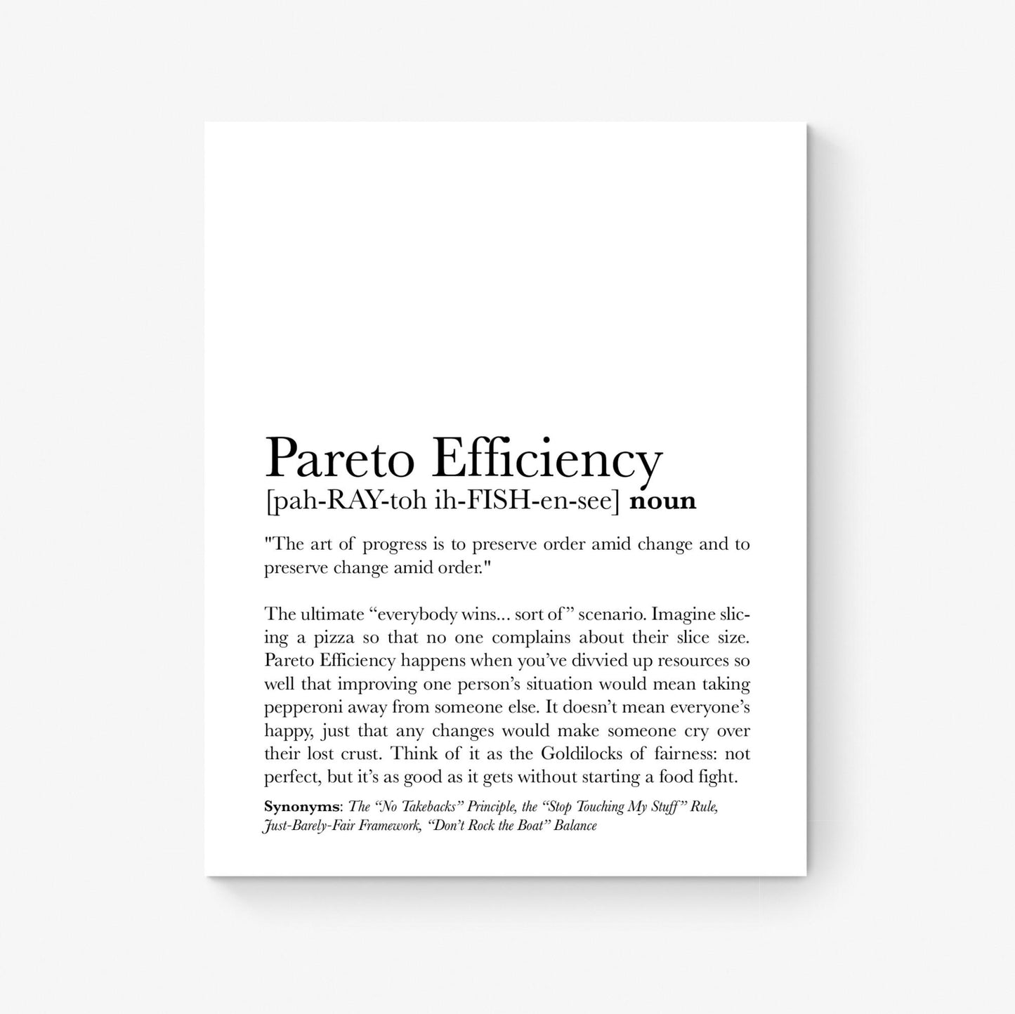 Pareto Efficiency Art Print | Principles and Paradoxes of Human Behavior and Science | Educational | Teacher School Classroom Artwork