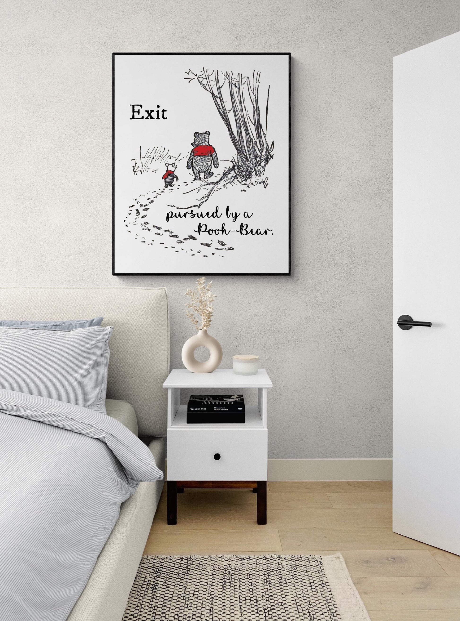 Shakespeare Quote Art Print | Exit Pursued By A Bear | Winnie-the-Pooh | Literary | A Winter's Tale | Living Room | Home Decor | Poster