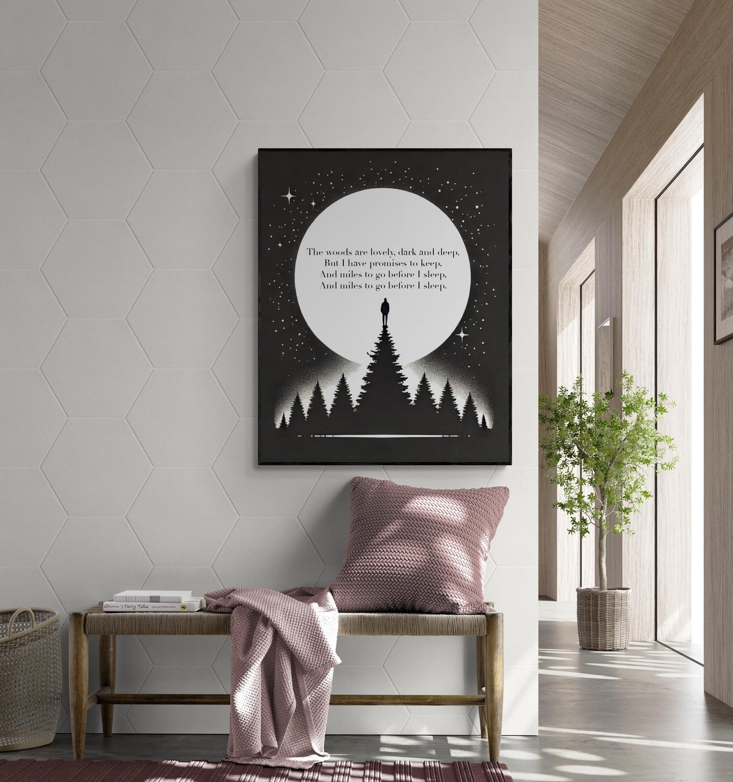 Miles To Go Before I Sleep | Stopping by Woods On A Snowy Evening | Robert Frost | Poem | Inspirational | Motivational Sketch Art Print