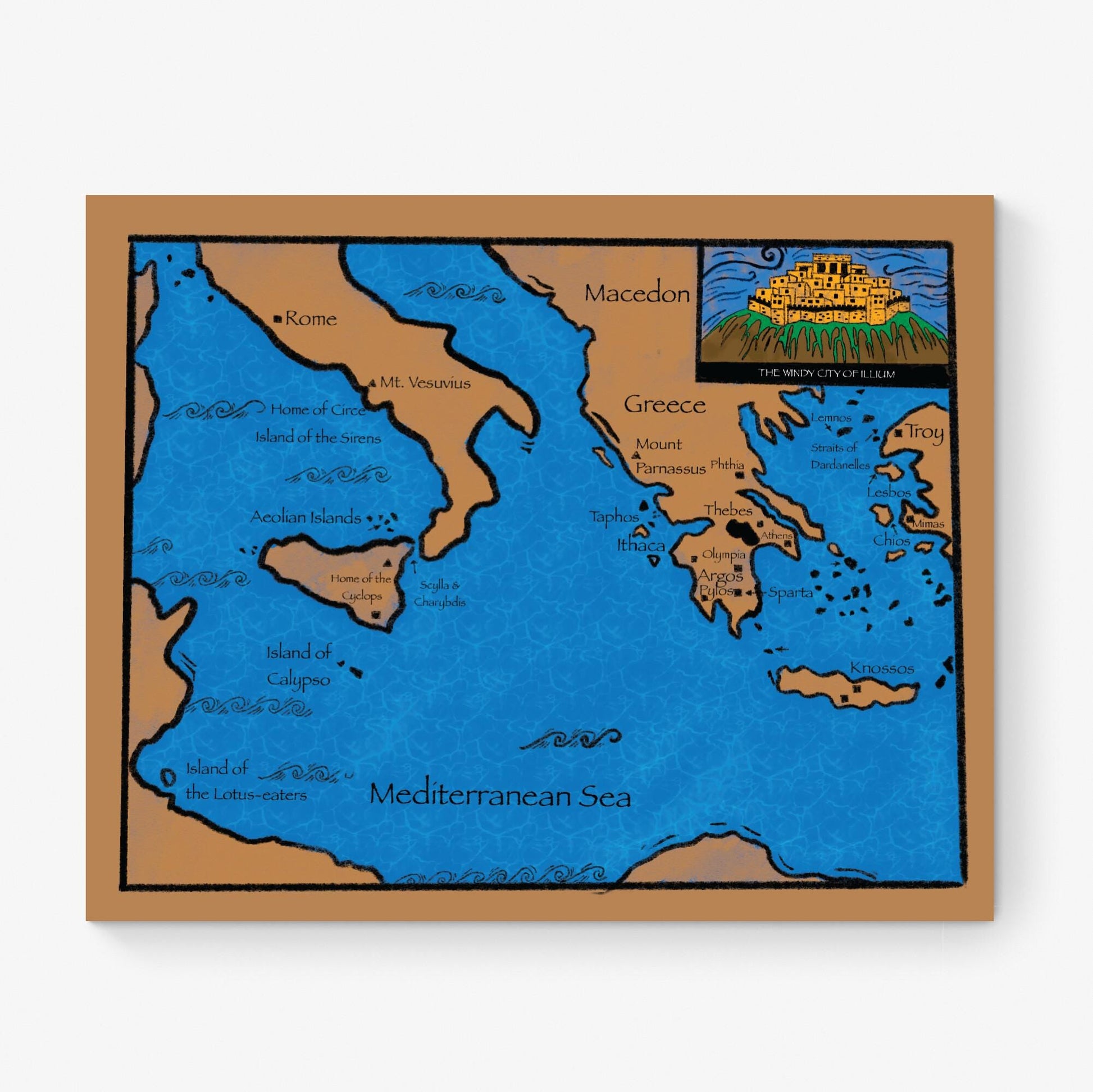 Odyssey Art Print | Map of Odysseus Journey | Ancient Greek Mythology | Literary | Homer's Epic Adventure Myth | Home Decor Poster
