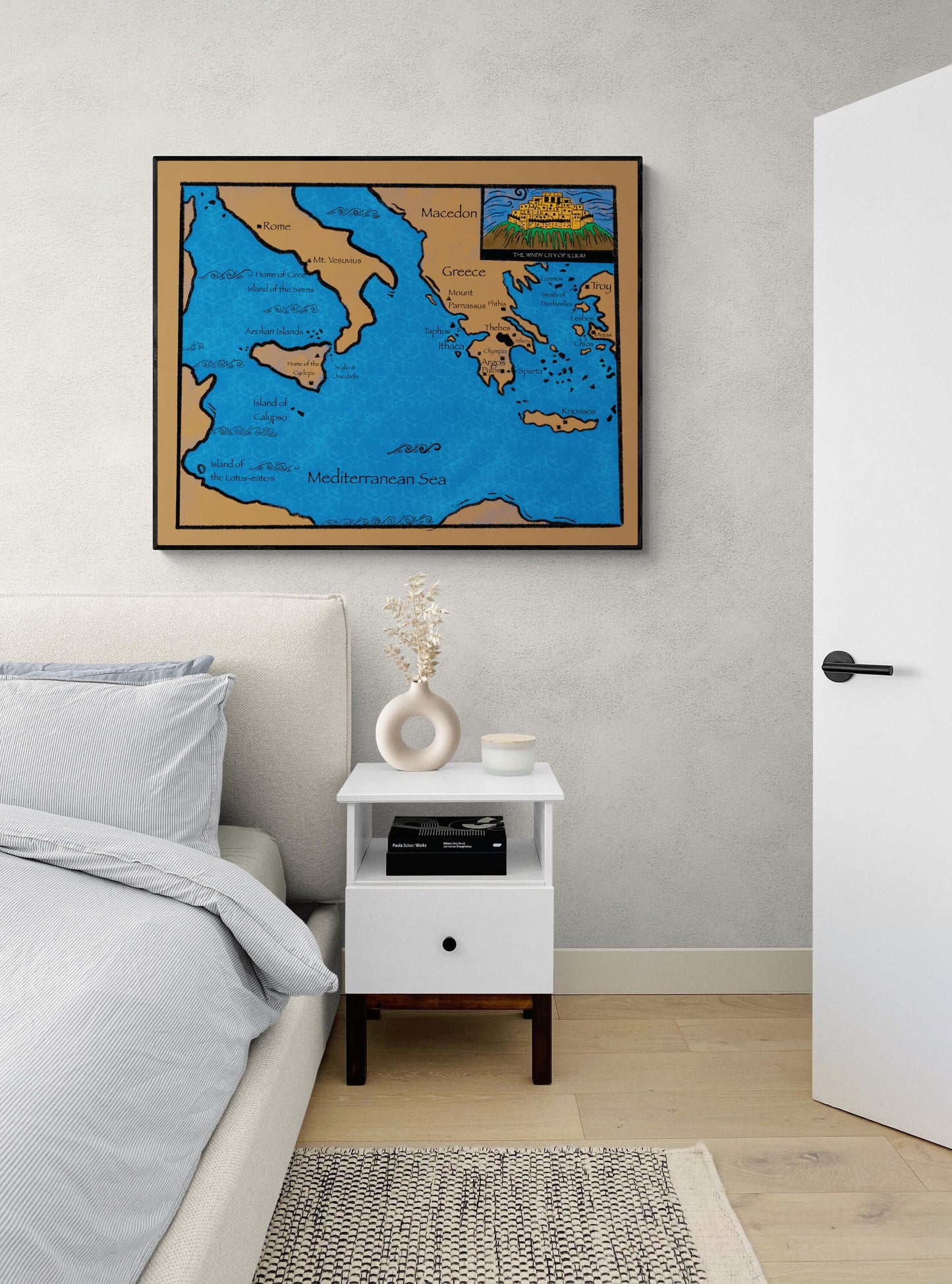 Odyssey Art Print | Map of Odysseus Journey | Ancient Greek Mythology | Literary | Homer's Epic Adventure Myth | Home Decor Poster