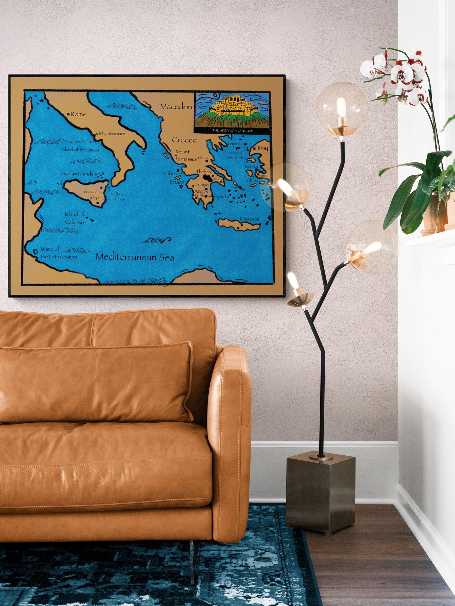 Odyssey Art Print | Map of Odysseus Journey | Ancient Greek Mythology | Literary | Homer's Epic Adventure Myth | Home Decor Poster