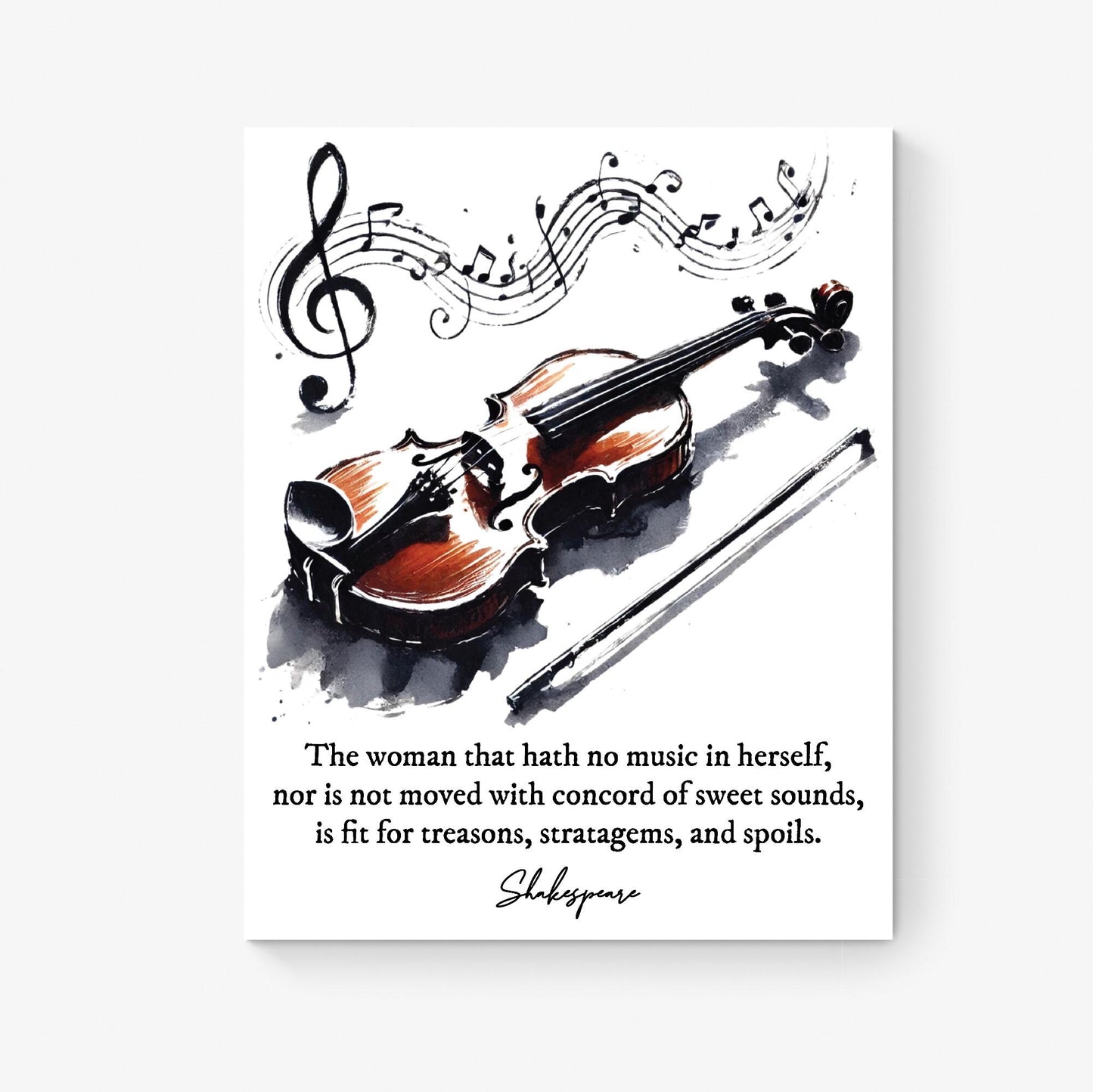 Shakespeare Quote Art Print | No Music in Herself | Musical Literary | Violin Watercolor | Home Decor Poster
