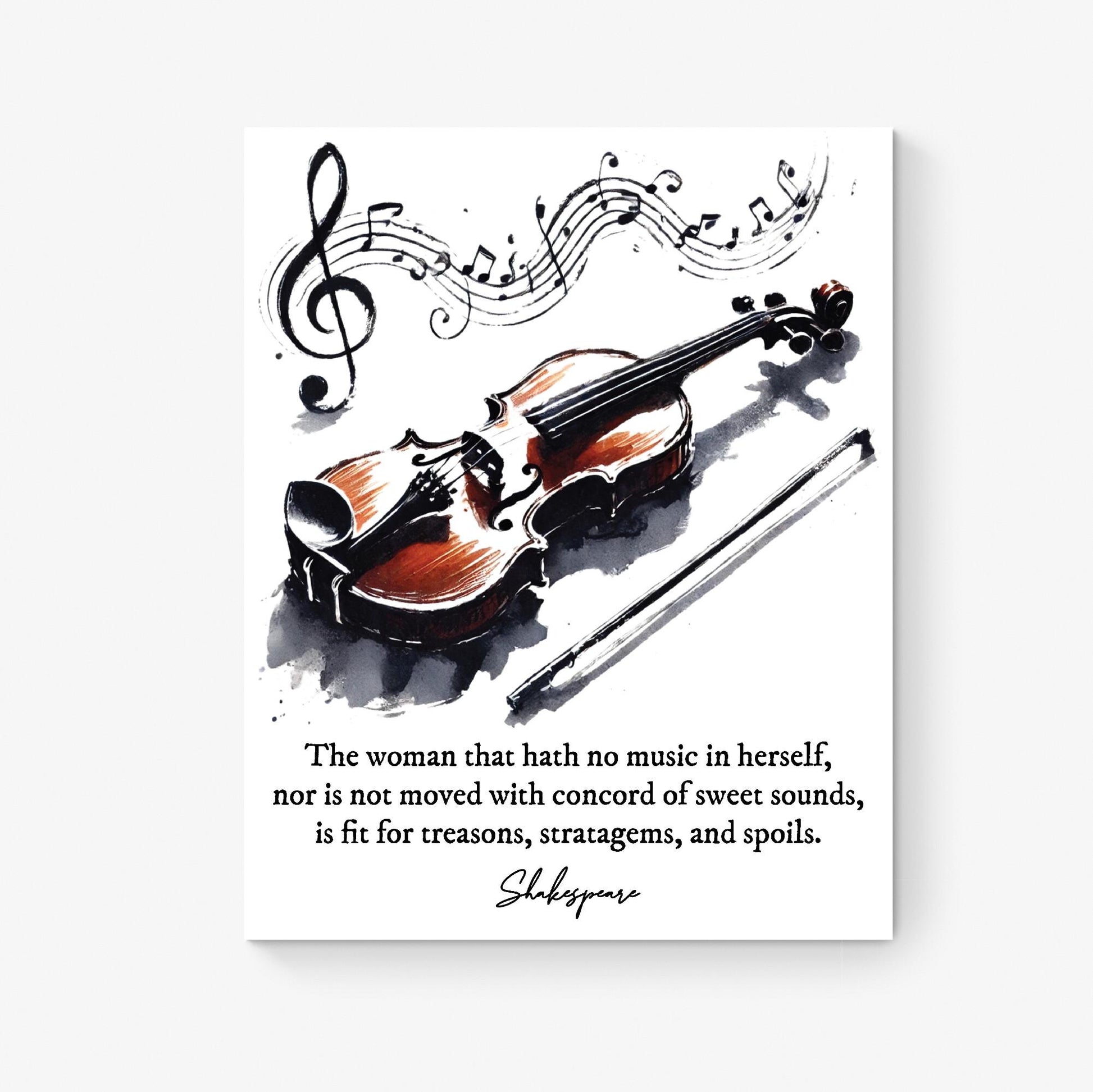 Shakespeare Quote Art Print | No Music in Herself | Musical Literary | Violin Watercolor | Home Decor Poster