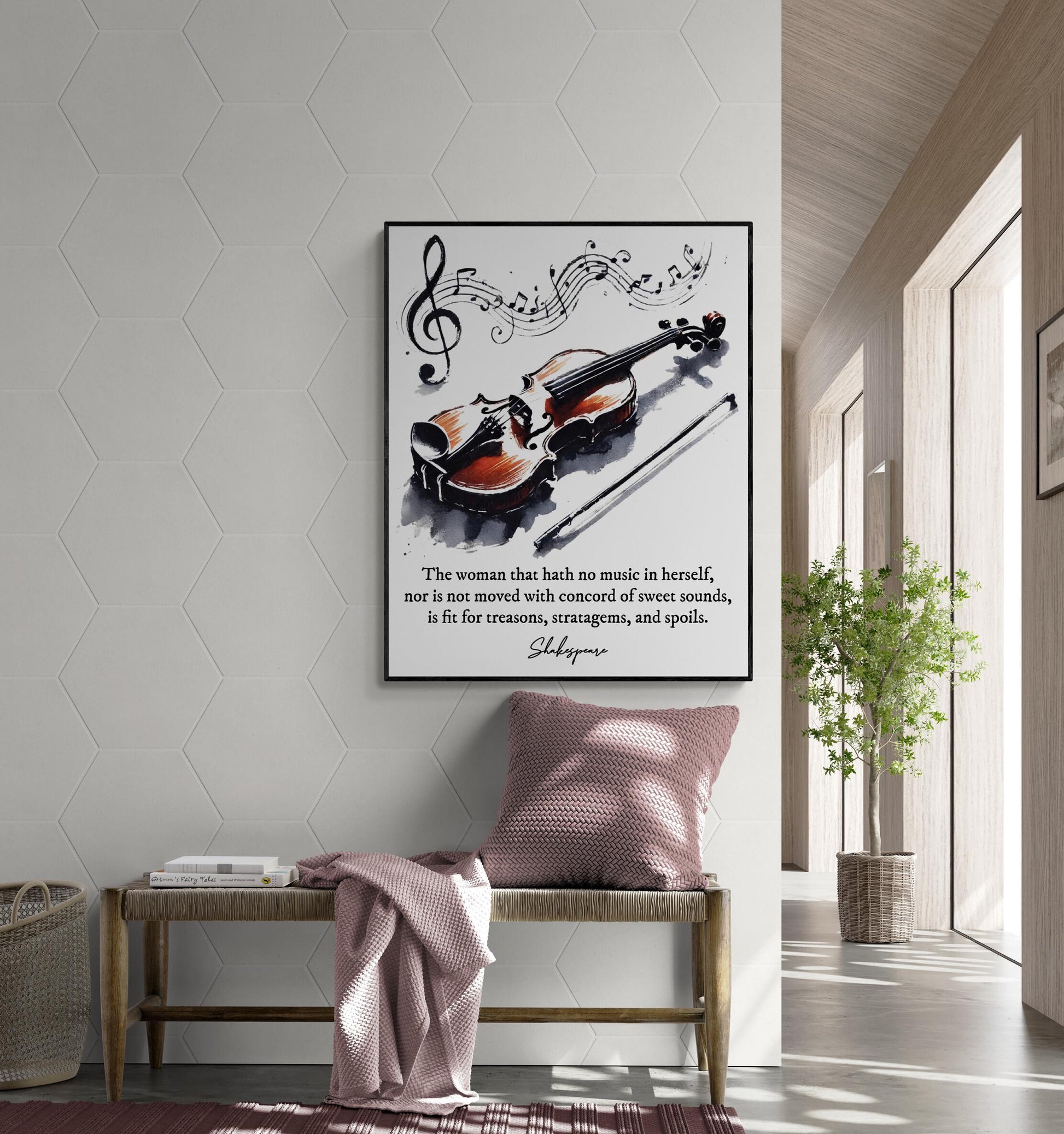 Shakespeare Quote Art Print | No Music in Herself | Musical Literary | Violin Watercolor | Home Decor Poster