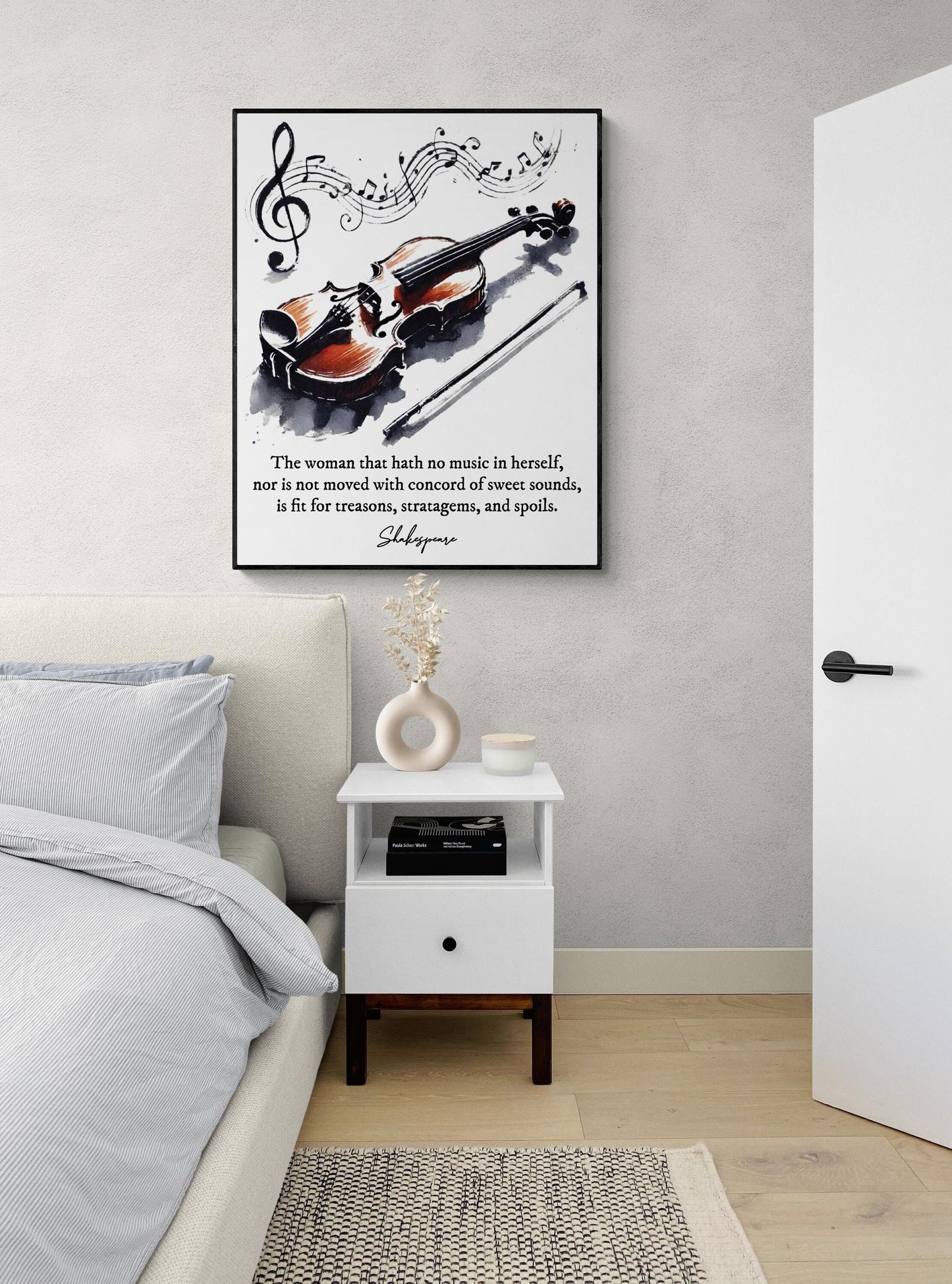 Shakespeare Quote Art Print | No Music in Herself | Musical Literary | Violin Watercolor | Home Decor Poster