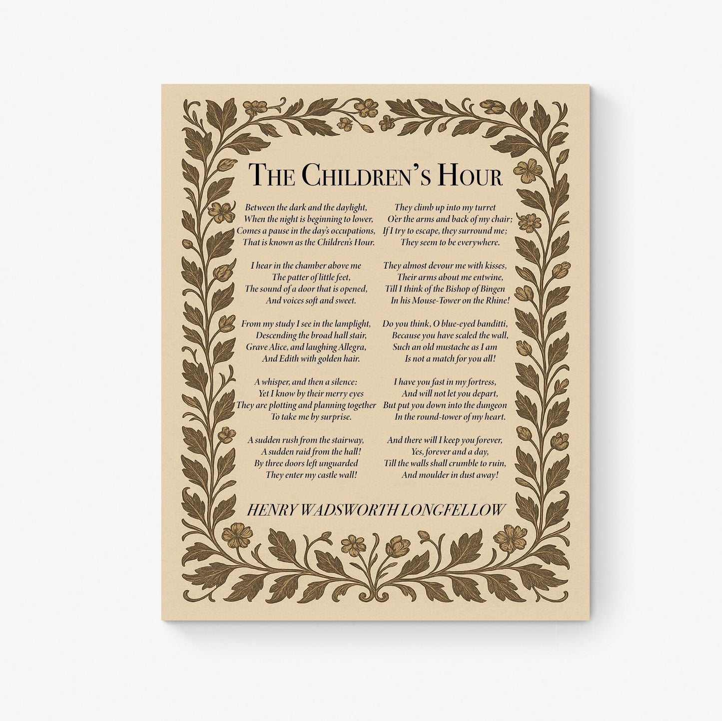 Henry Wadsworth Longfellow Quote Art Print | Children's Hour | Vintage Poem | Children Kids Parents | Morris Floral | Home Decor Poster