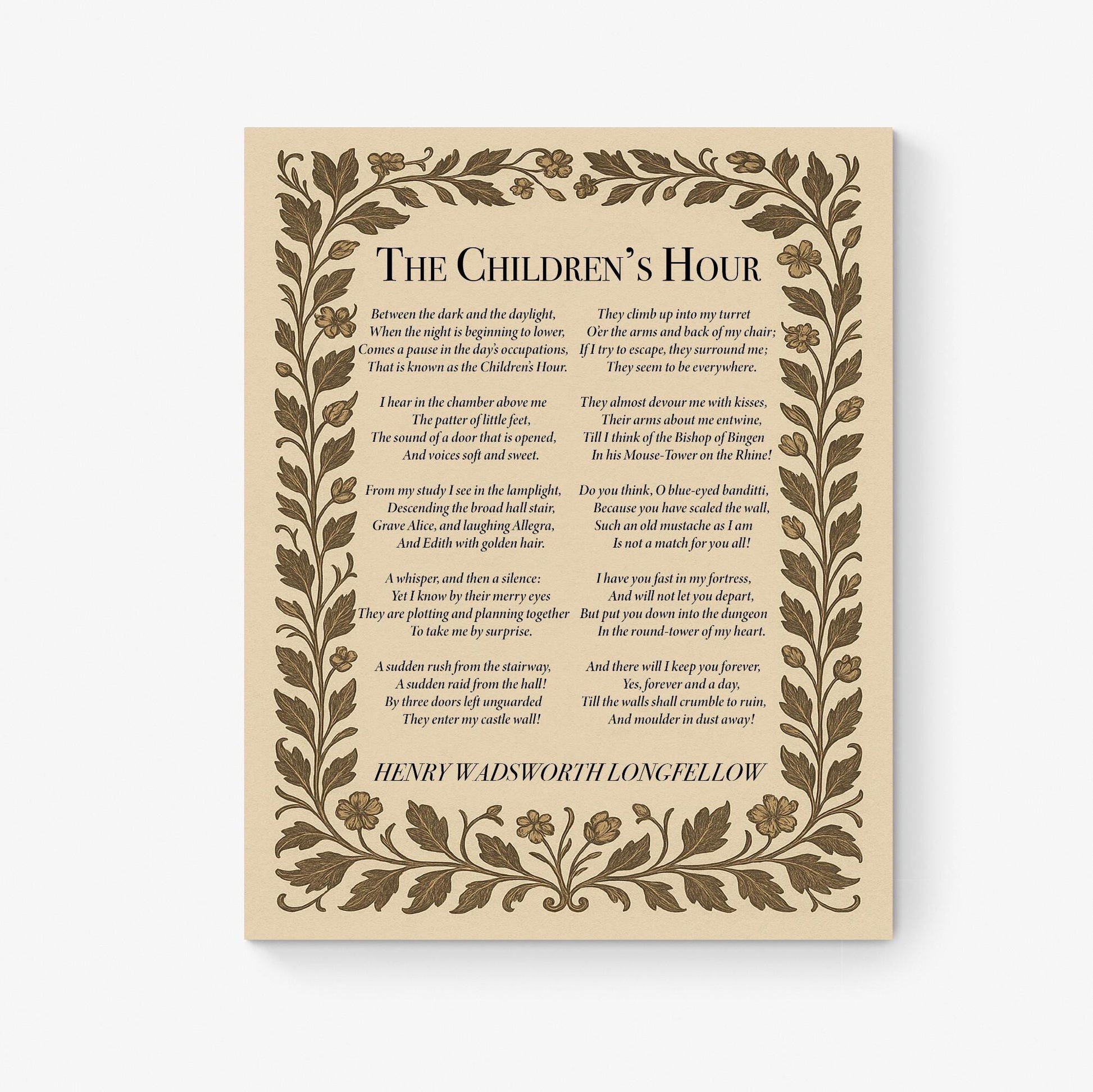 Henry Wadsworth Longfellow Quote Art Print | Children's Hour | Vintage Poem | Children Kids Parents | Morris Floral | Home Decor Poster