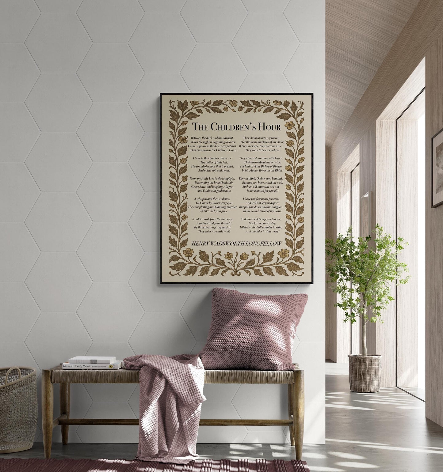 Henry Wadsworth Longfellow Quote Art Print | Children's Hour | Vintage Poem | Children Kids Parents | Morris Floral | Home Decor Poster
