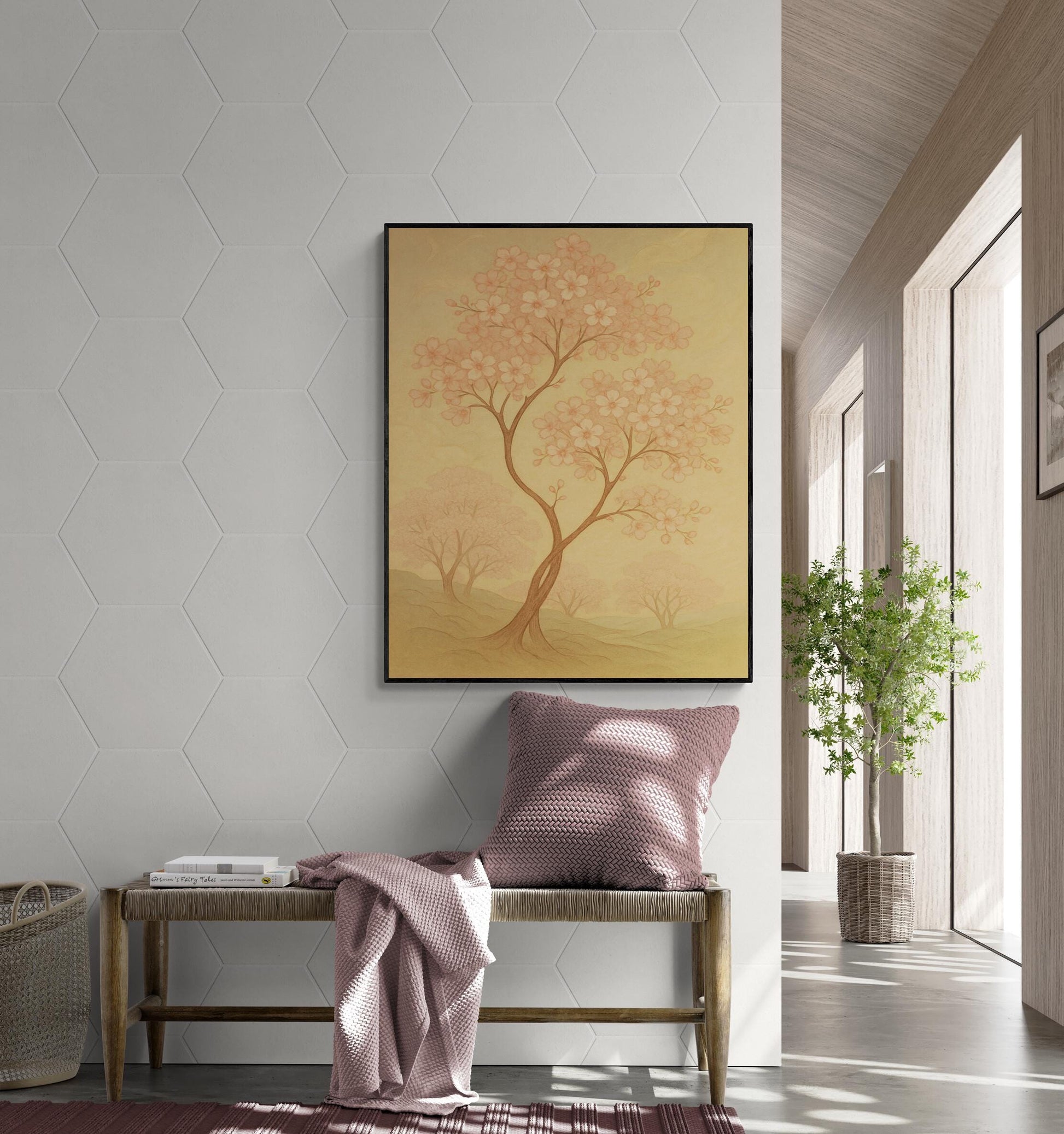 Cherry Blossom Tree Art Print | Nature Home Decor | Soft Minimalist Japanese Illustration | Inspirational | Motivational Sketch Poster