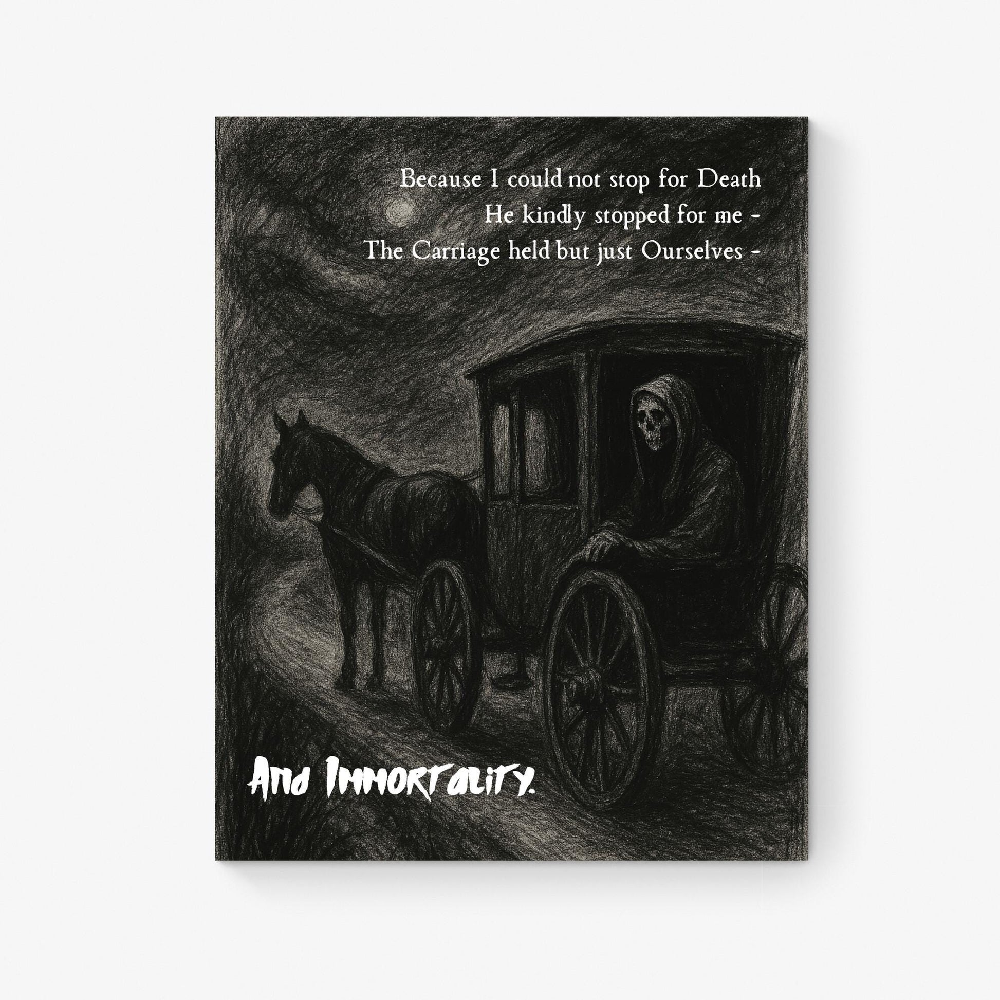 Emily Dickinson Quote Art Print | Because I Could Not Stop For Death | Poem | Gothic Dark Academia | Poetry | Literary | Motivational Poster