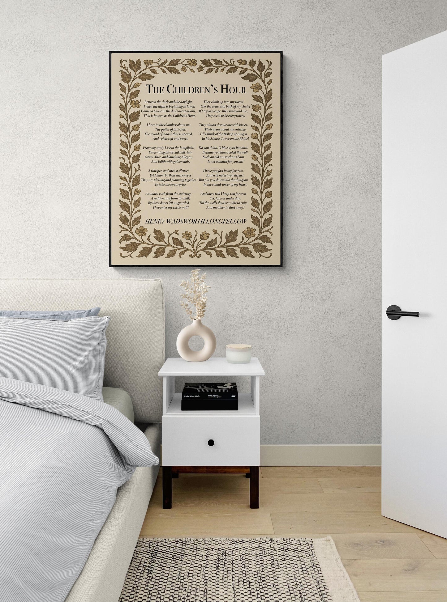 Henry Wadsworth Longfellow Quote Art Print | Children's Hour | Vintage Poem | Children Kids Parents | Morris Floral | Home Decor Poster