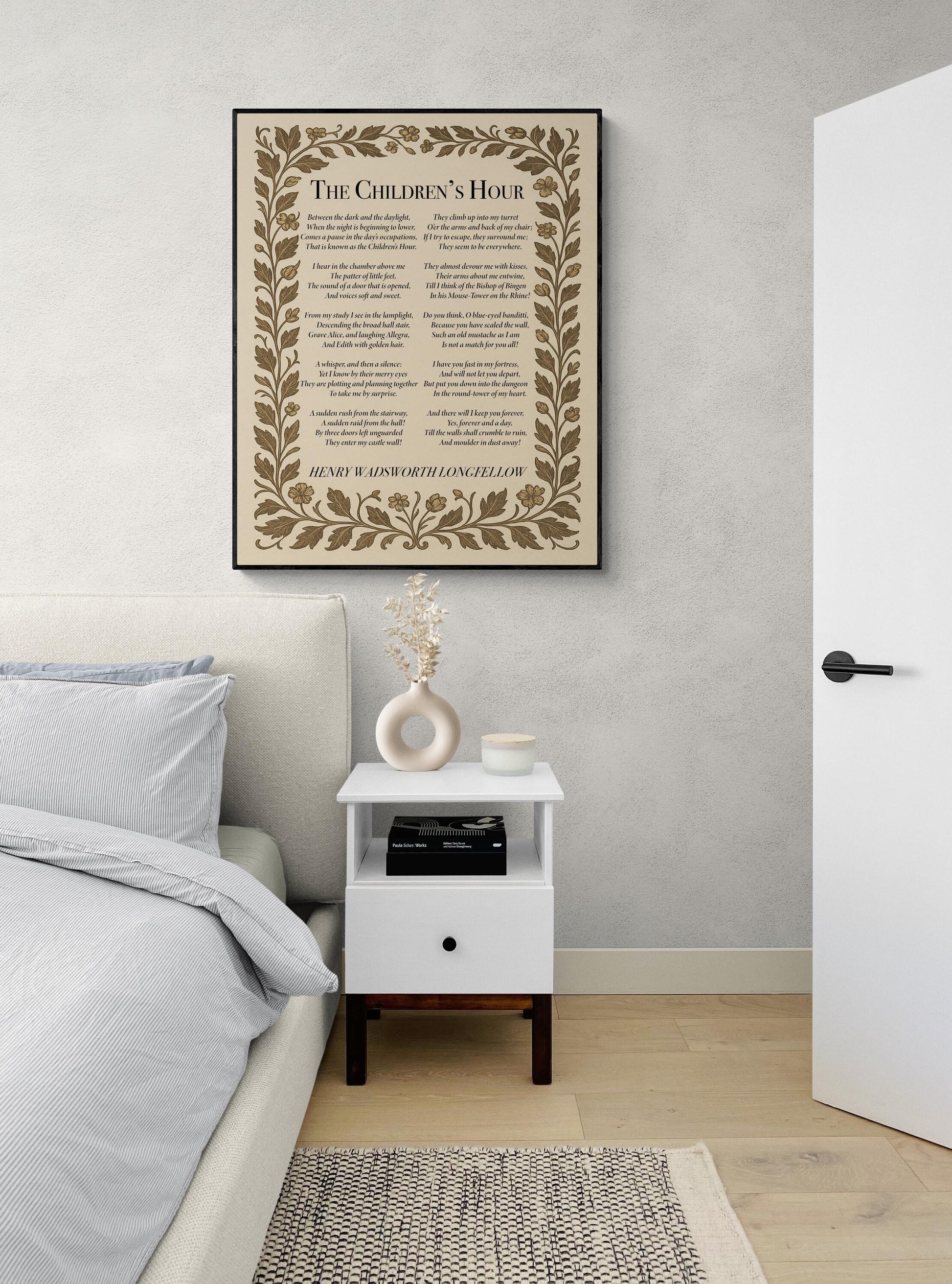 Henry Wadsworth Longfellow Quote Art Print | Children's Hour | Vintage Poem | Children Kids Parents | Morris Floral | Home Decor Poster