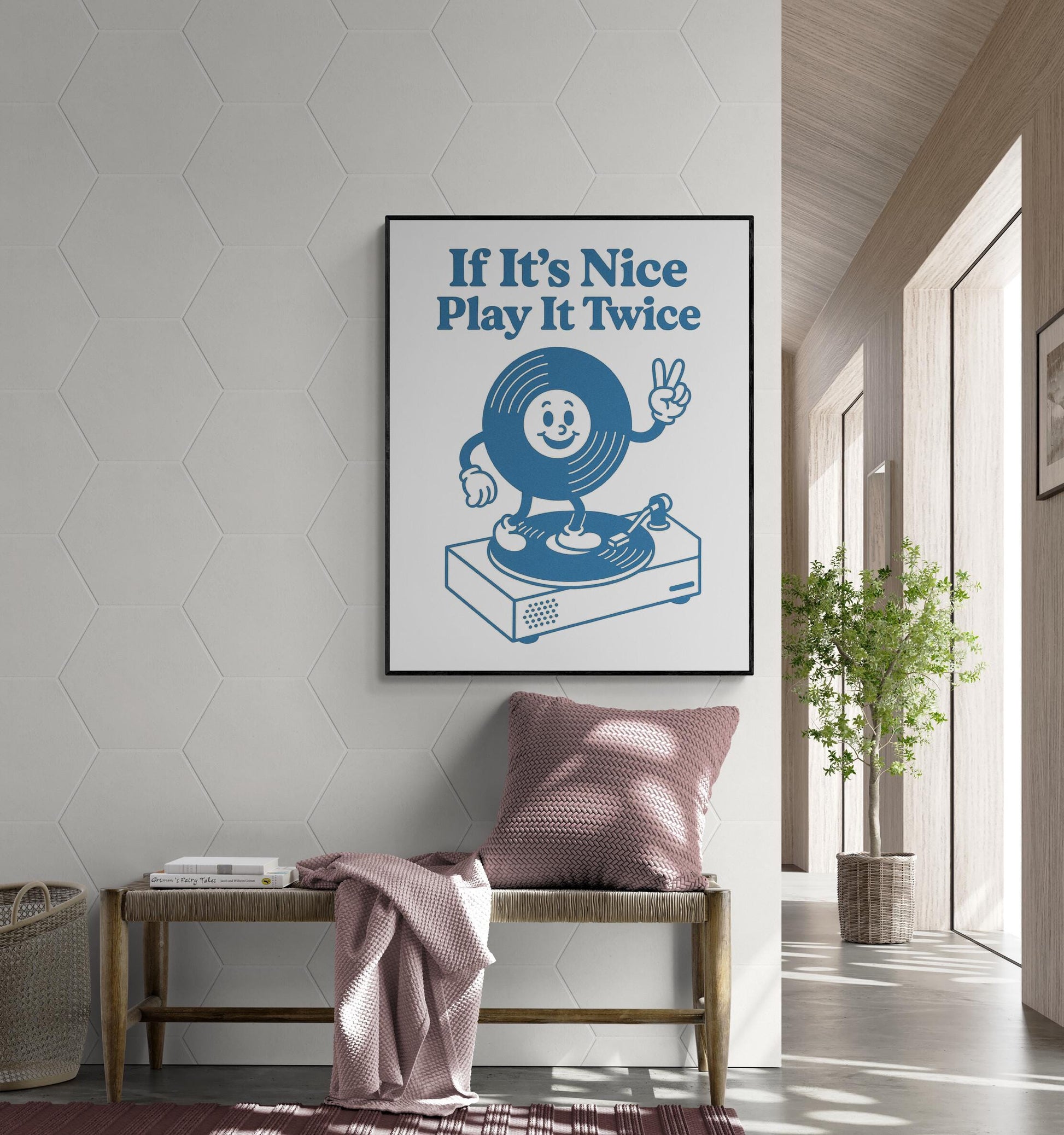 Music Art Print | If Its Nice Play It Twice | Vintage Record | Retro Groovy Lover | Turntable Home Decor | Poster