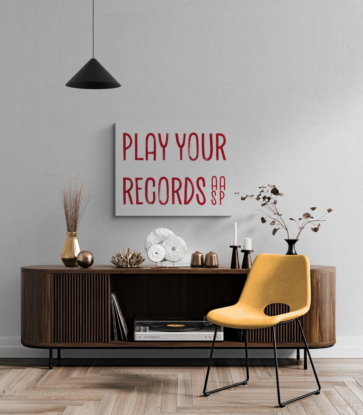 Retro Music Art Print | Play Your Records ASAP | Vinyl Record Player | Vintage Mid Century | Bold Red Home Decor | Poster