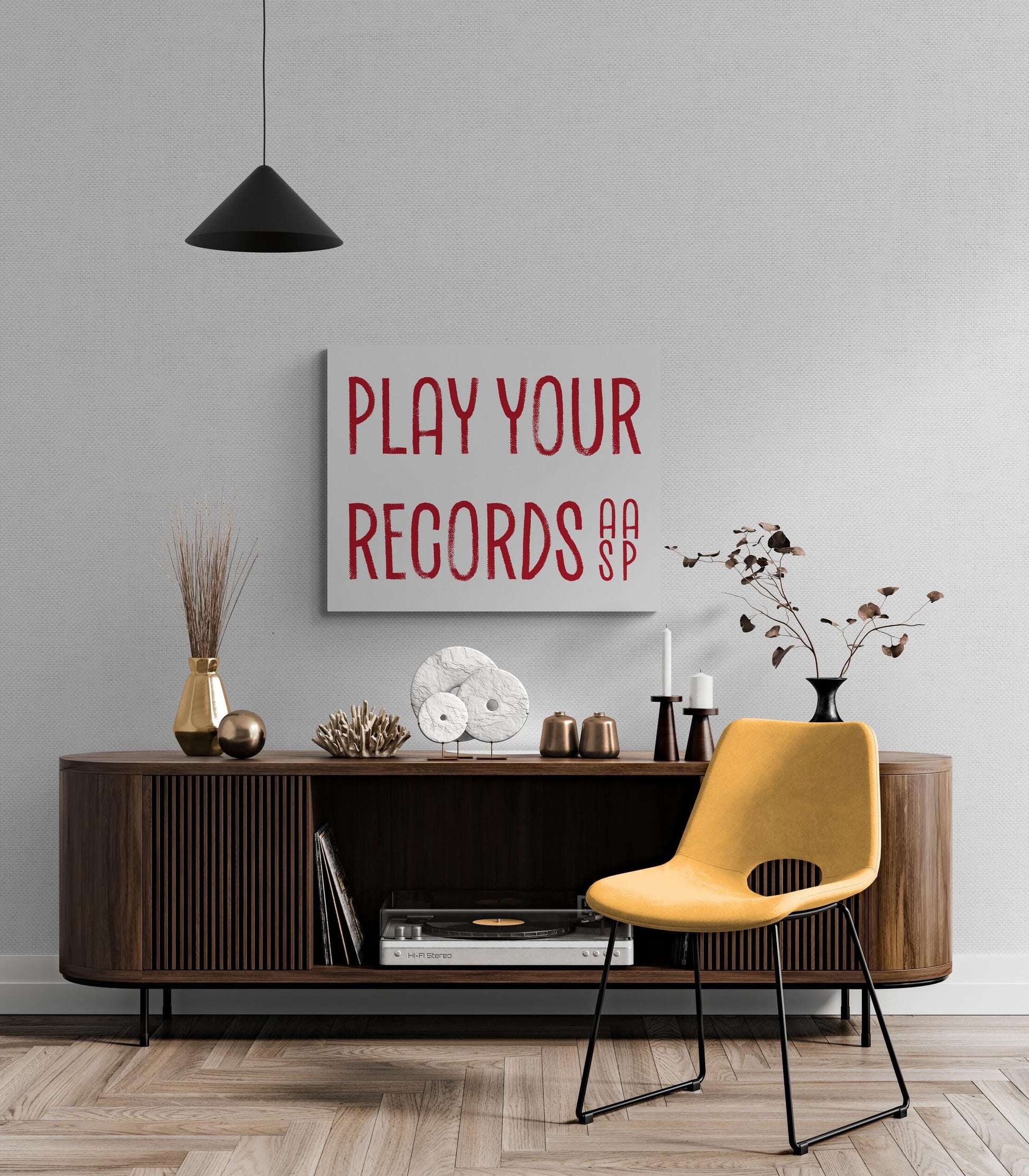 Retro Music Art Print | Play Your Records ASAP | Vinyl Record Player | Vintage Mid Century | Bold Red Home Decor | Poster