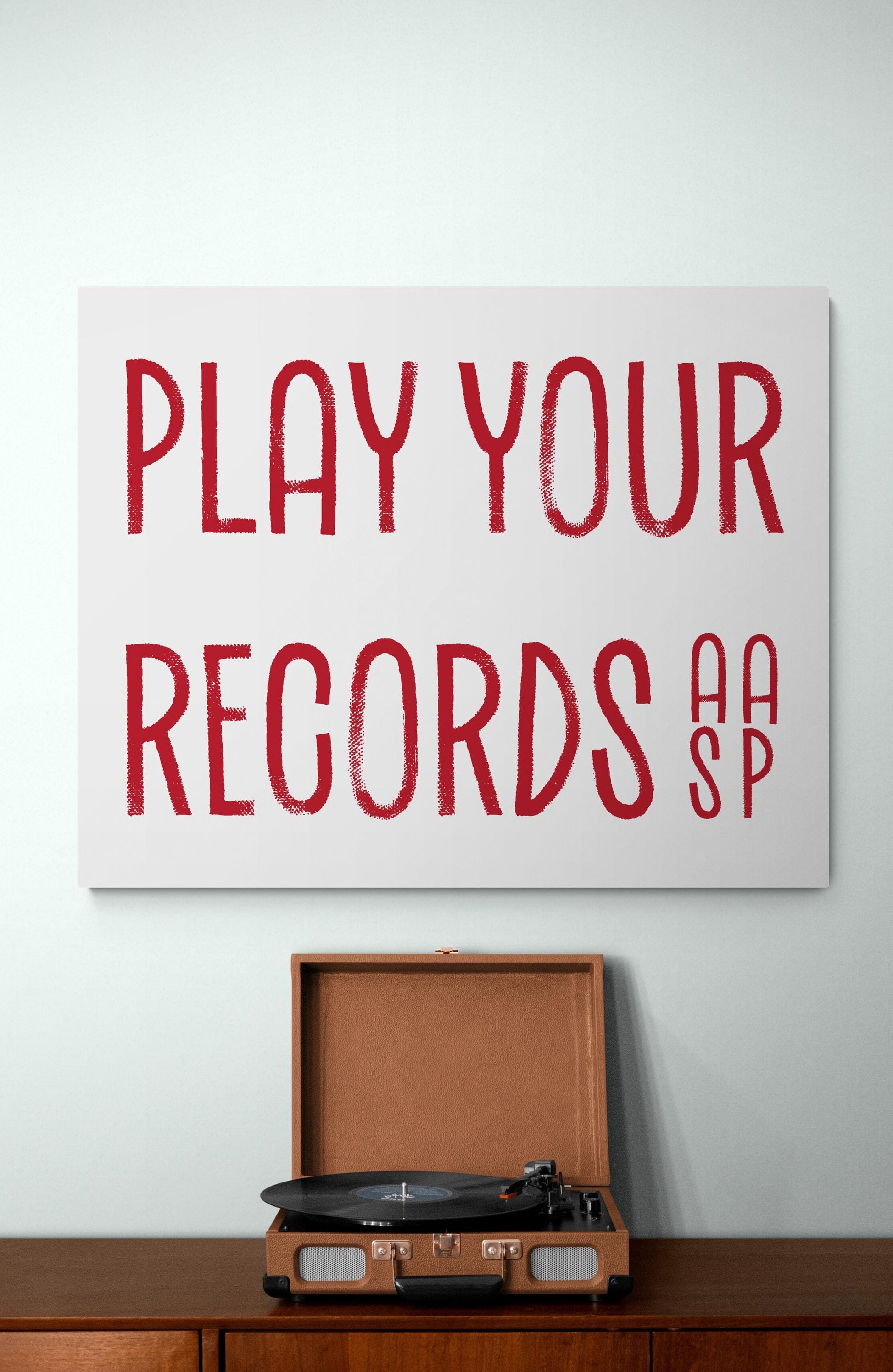 Retro Music Art Print | Play Your Records ASAP | Vinyl Record Player | Vintage Mid Century | Bold Red Home Decor | Poster