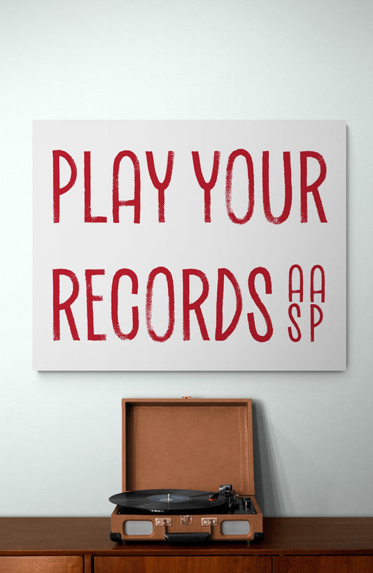 Retro Music Art Print | Play Your Records ASAP | Vinyl Record Player | Vintage Mid Century | Bold Red Home Decor | Poster
