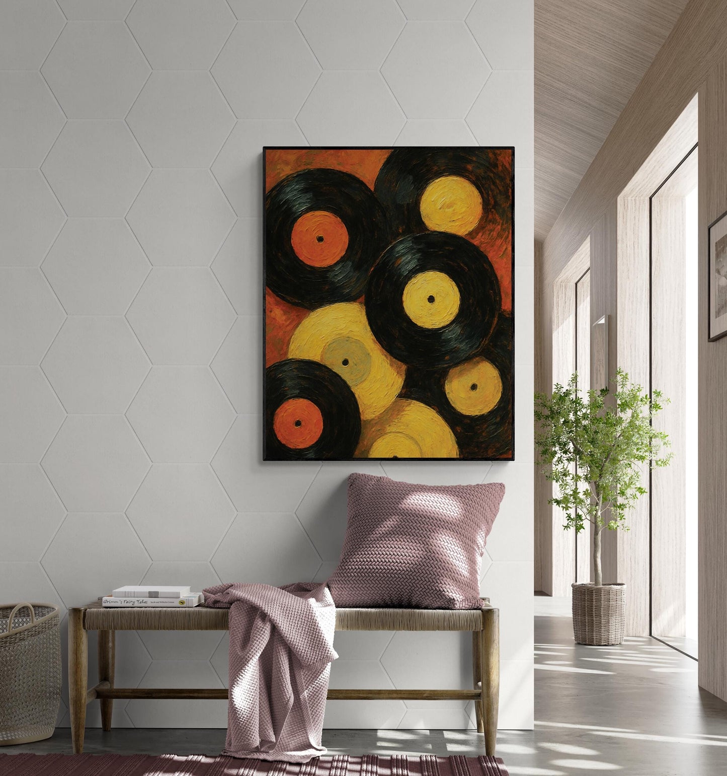 Music Art Print | Retro Vintage Vinyl Record | Eclectic Trendy | Eccentric Oil Painting | Bold Red Home Decor | Poster