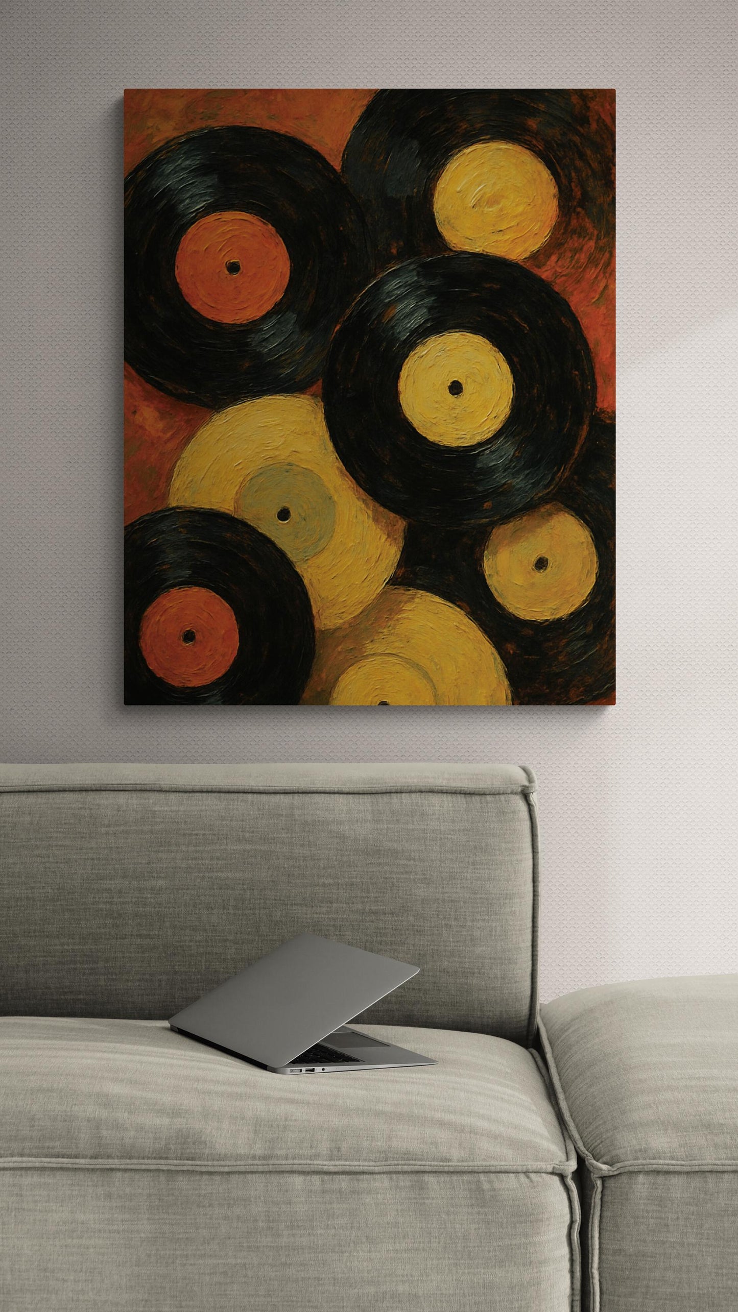 Music Art Print | Retro Vintage Vinyl Record | Eclectic Trendy | Eccentric Oil Painting | Bold Red Home Decor | Poster