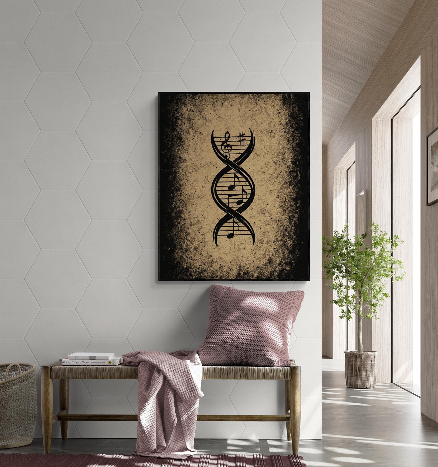 Musical DNA Art Print | Treble Clef Double Helix | Grunge Music Science | Vintage Genetic | Home Decor | Poster