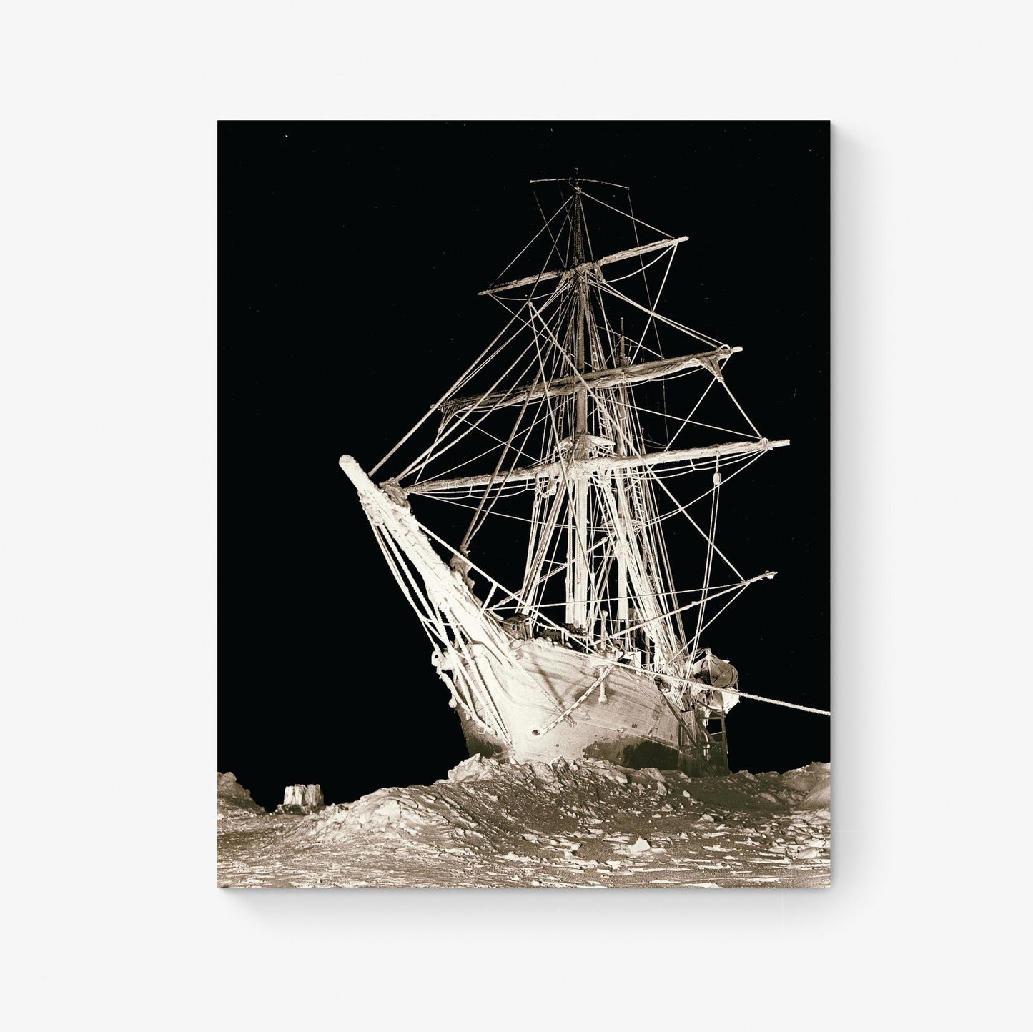 Endurance Ship Art Print – Shackleton’s 1915 Antarctic Expedition – Nighttime Icebound Vintage Sepia Maritime Wall Home Decor – Poster