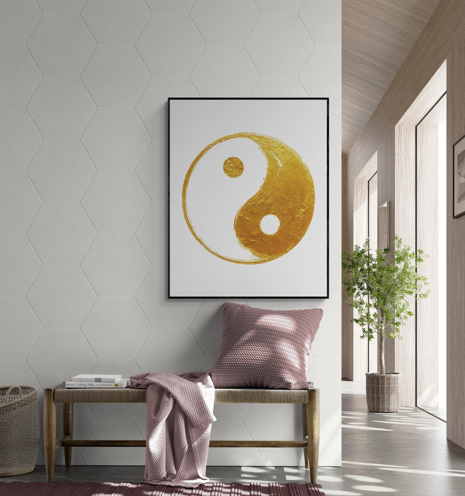 Golden Yin Yang Art Print | Minimalist Taoist Zen Symbol | Harmony | Home Decor Poster