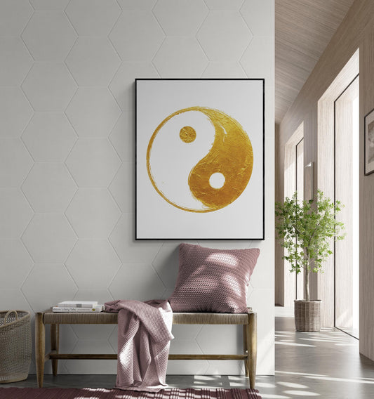 Golden Yin Yang Art Print | Minimalist Taoist Zen Symbol | Harmony | Home Decor Poster