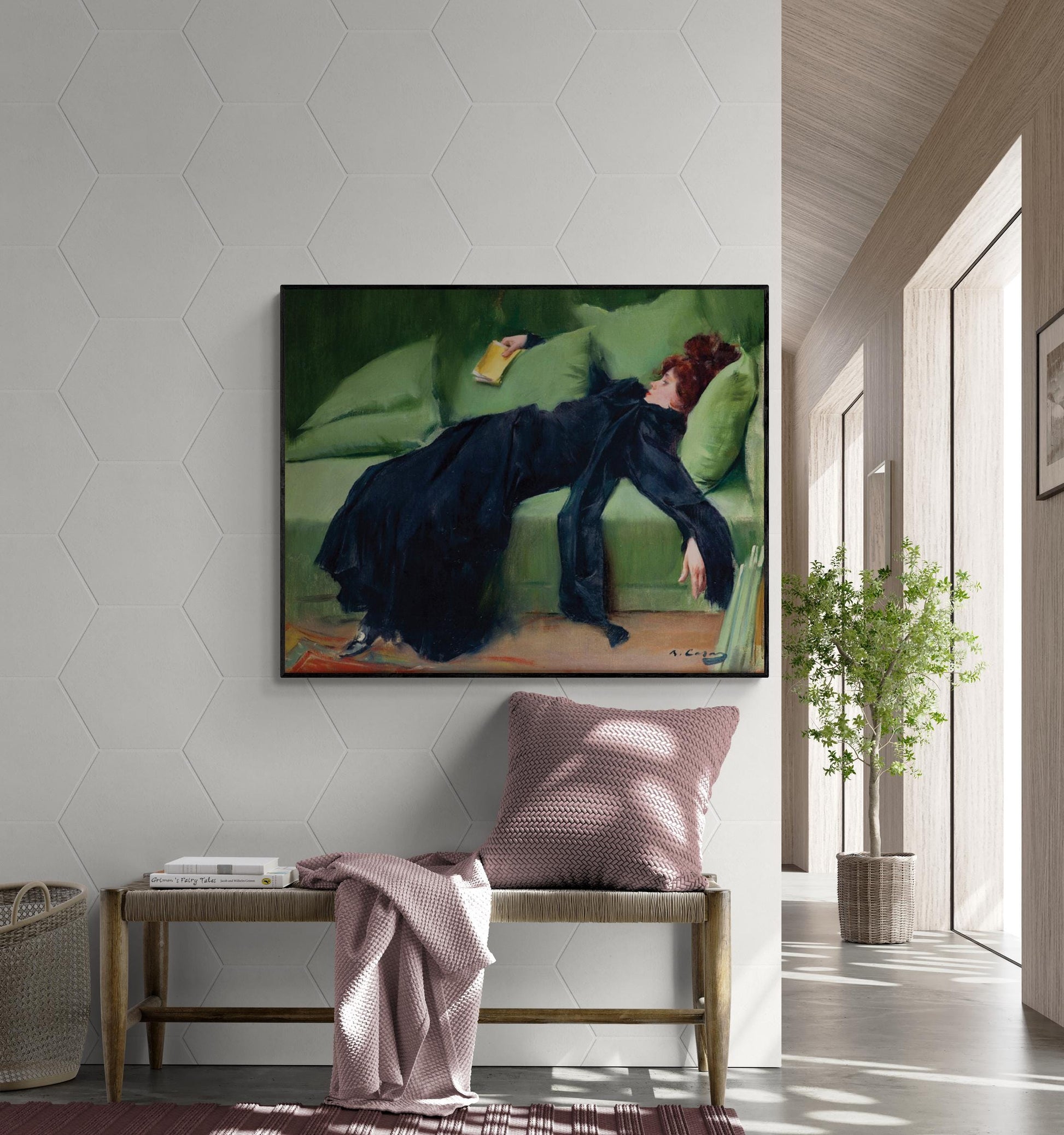 Decadent Woman Art Print | Ramon Casas | Vintage Modernist Reproduction | Green Sofa Femme | Home Decor | Poster