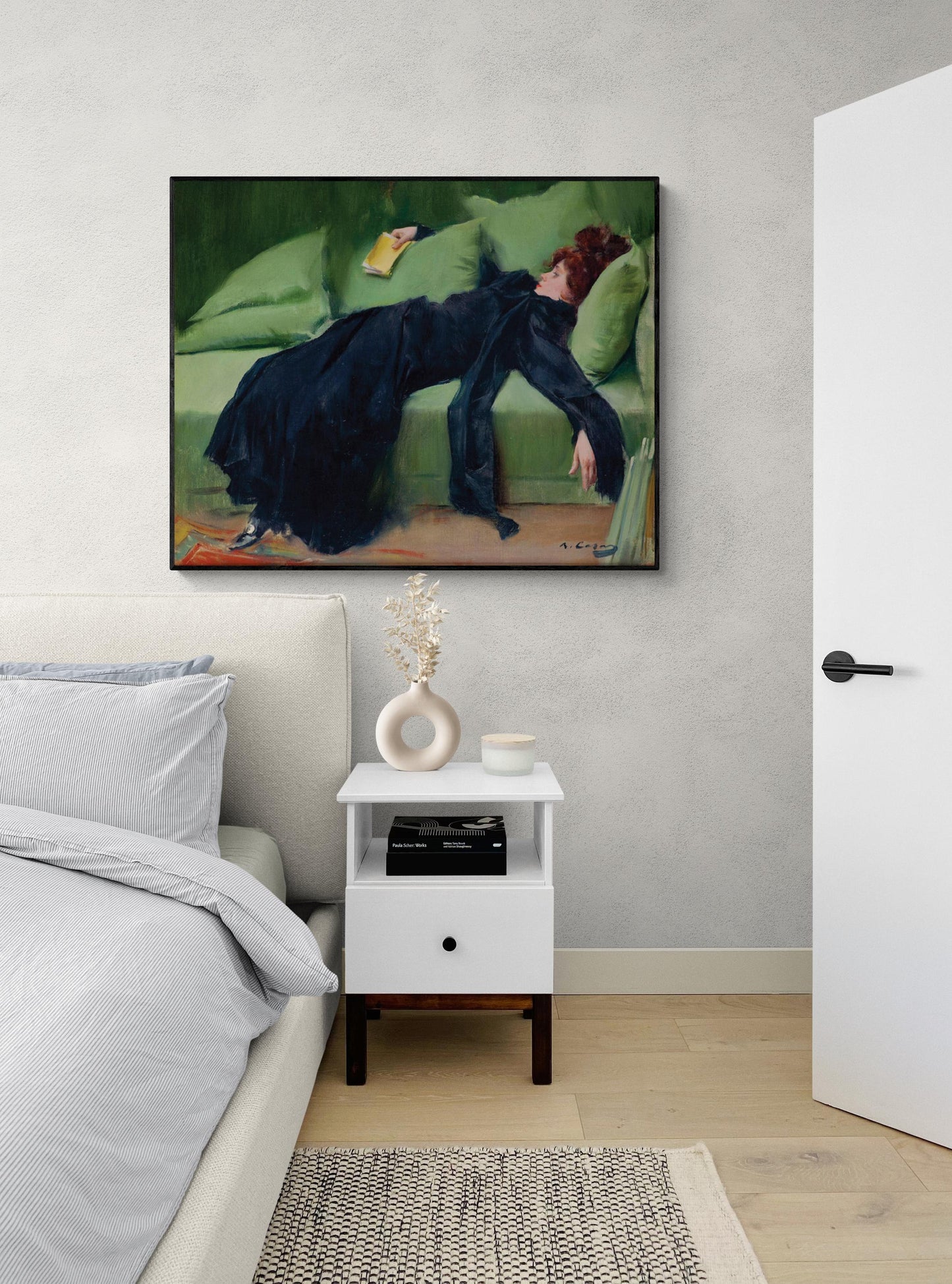 Decadent Woman Art Print | Ramon Casas | Vintage Modernist Reproduction | Green Sofa Femme | Home Decor | Poster