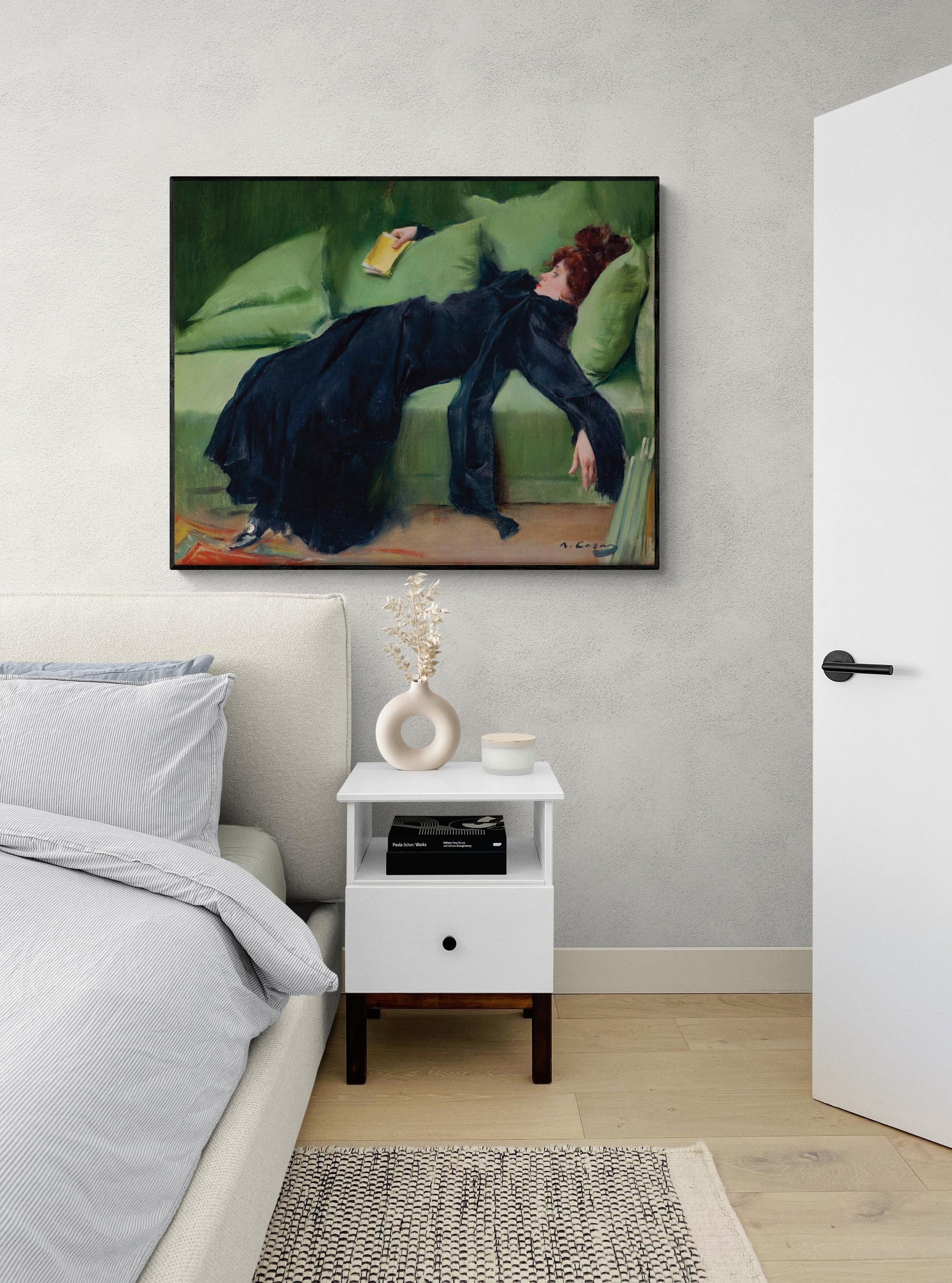 Decadent Woman Art Print | Ramon Casas | Vintage Modernist Reproduction | Green Sofa Femme | Home Decor | Poster