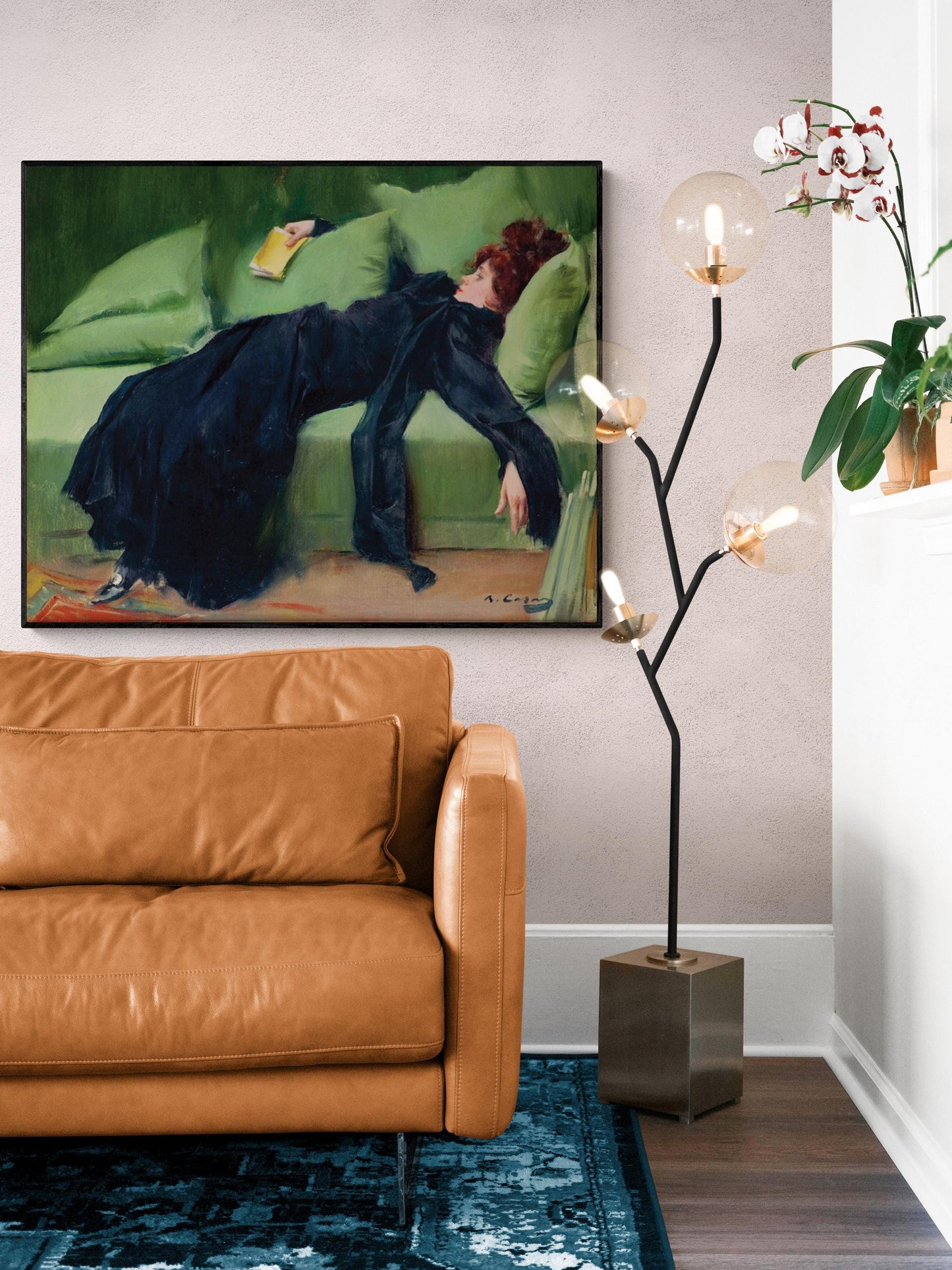 Decadent Woman Art Print | Ramon Casas | Vintage Modernist Reproduction | Green Sofa Femme | Home Decor | Poster